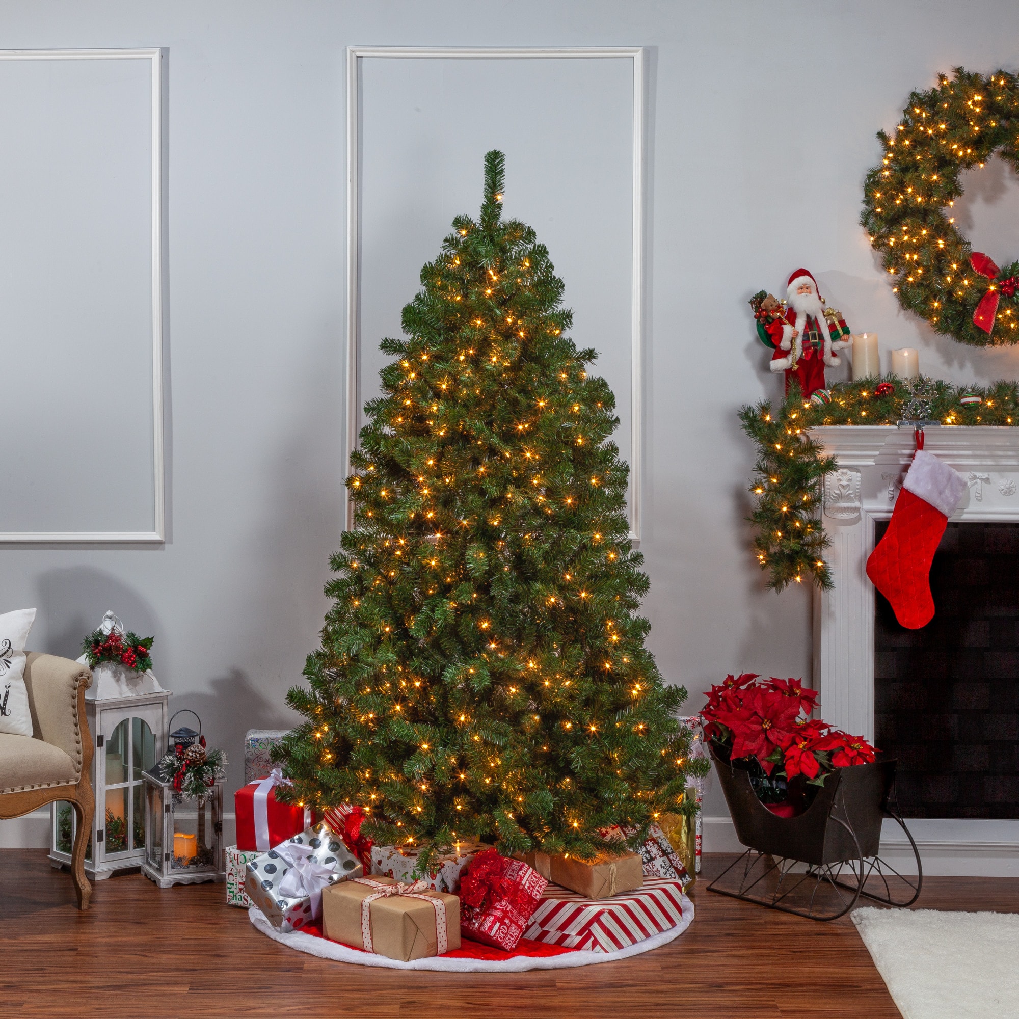 7-Foot Pre-Lit Green Pine Christmas Tree with Clear Lights