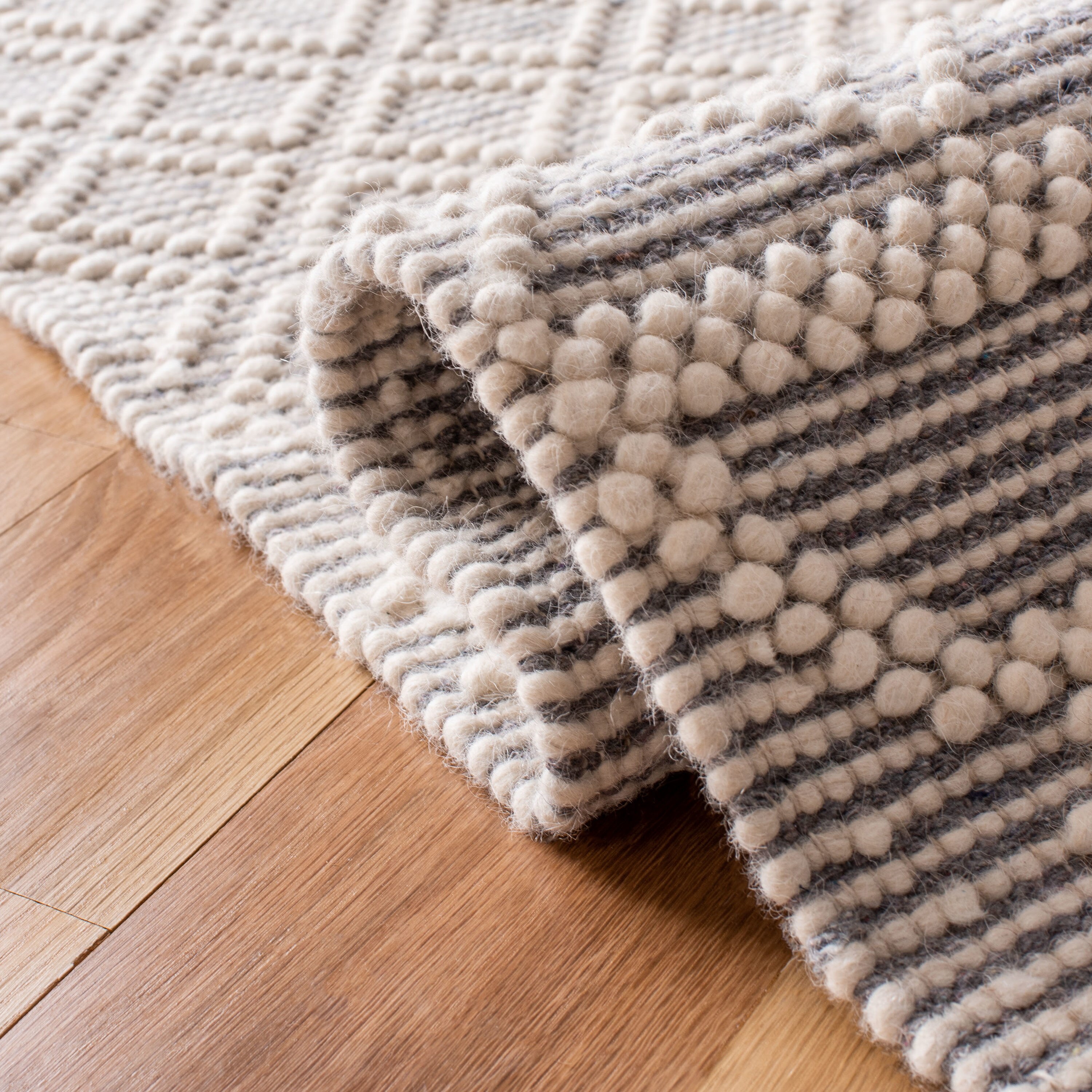 Ivory and Grey Geometric Wool Flat Woven Area Rug