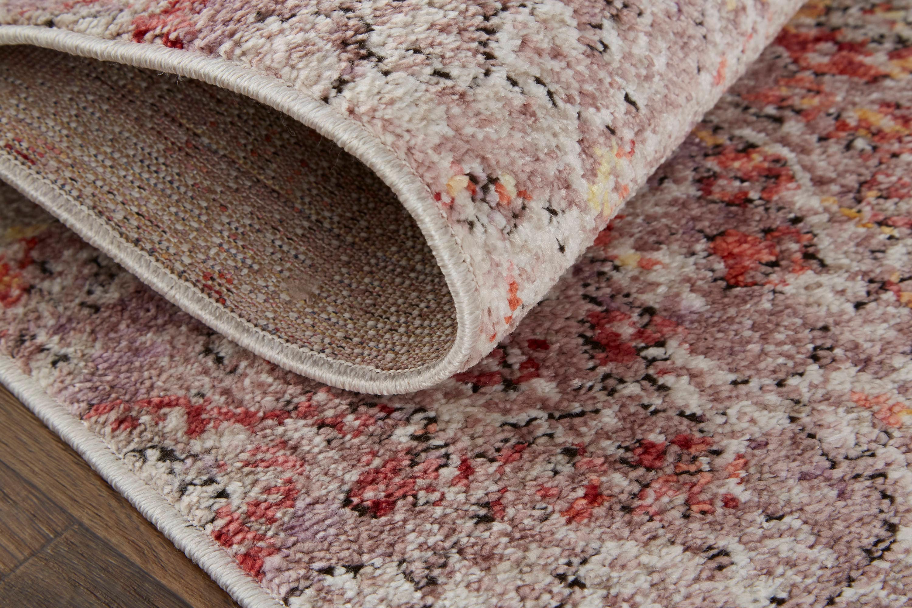 Ivory and Pink Floral Synthetic Rectangular Area Rug