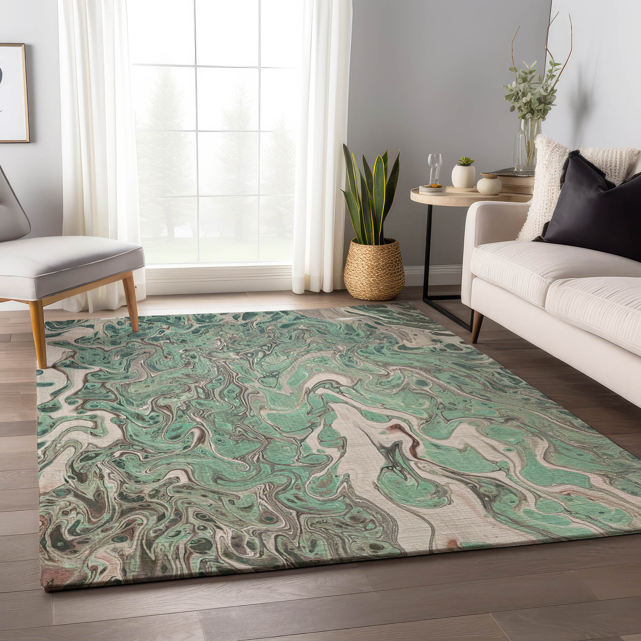 Addison Rugs AMF54MT5X8 Mayfield AMF54MT 5 x 7 (ft) Loomed Polyester Mint Rectangular Indoor Abstract Machine washable Area rug