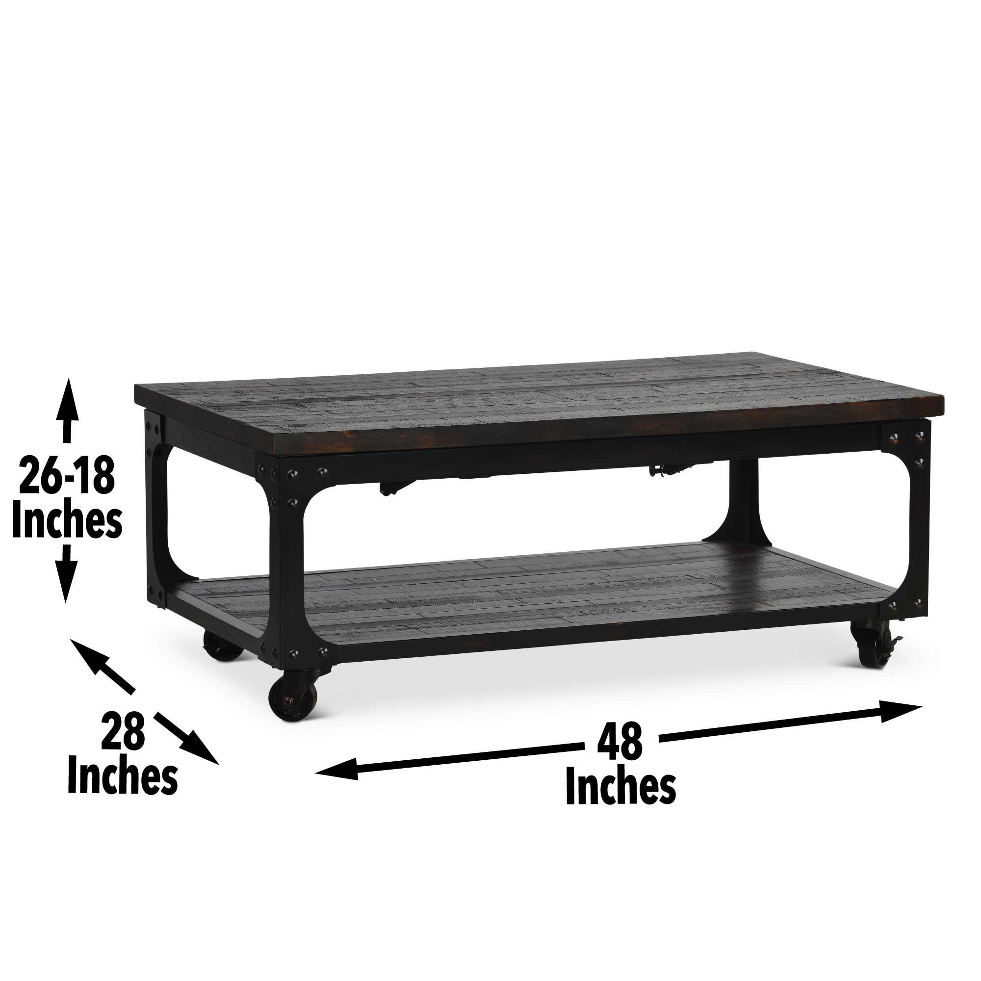 Rustic Tobacco 48" Wood Lift-Top Coffee Table with Storage