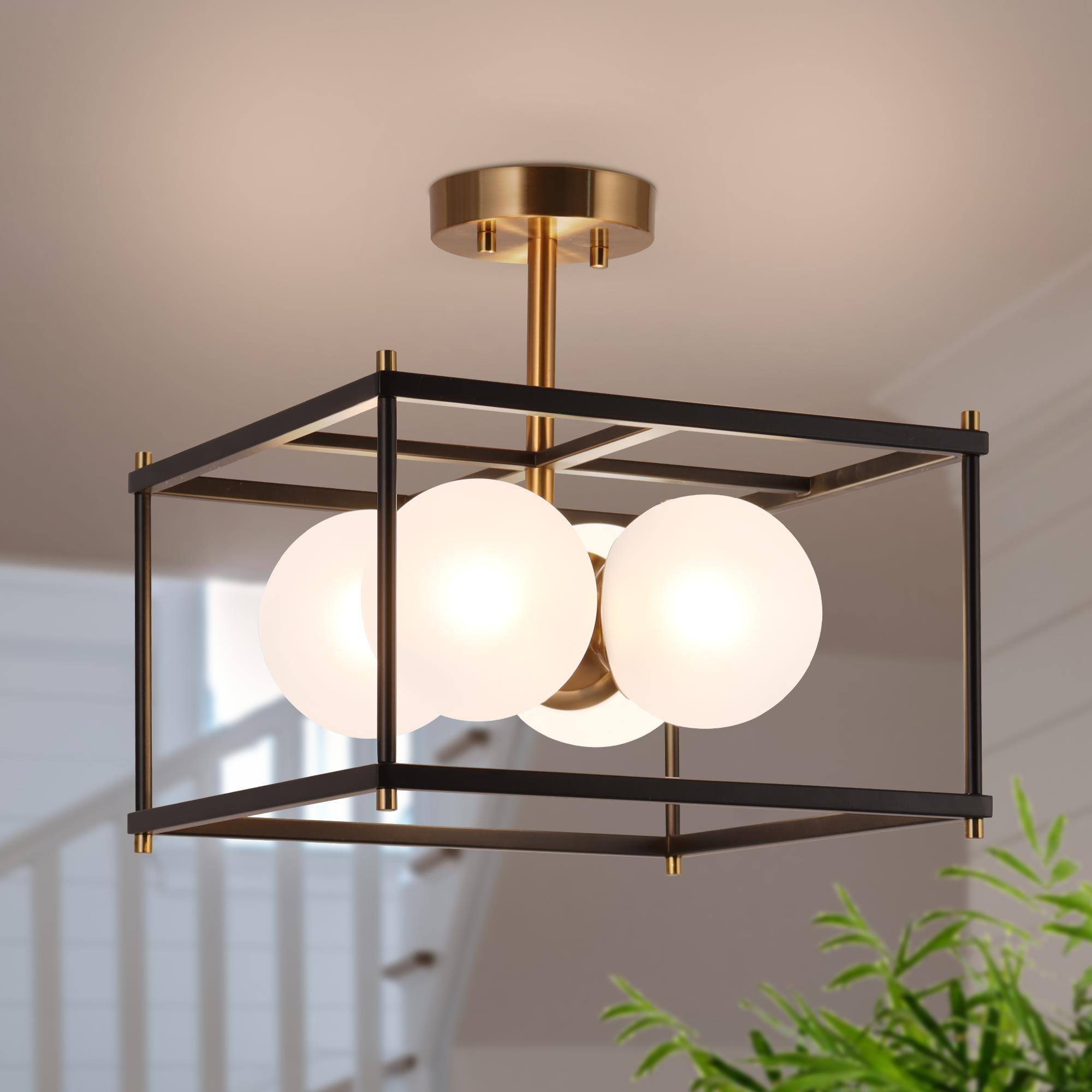 ZEVNI L3EMMUU3W88C4SB8 Estra Modern 4 -Light 13.5-in Matte Black Flush Mount Light