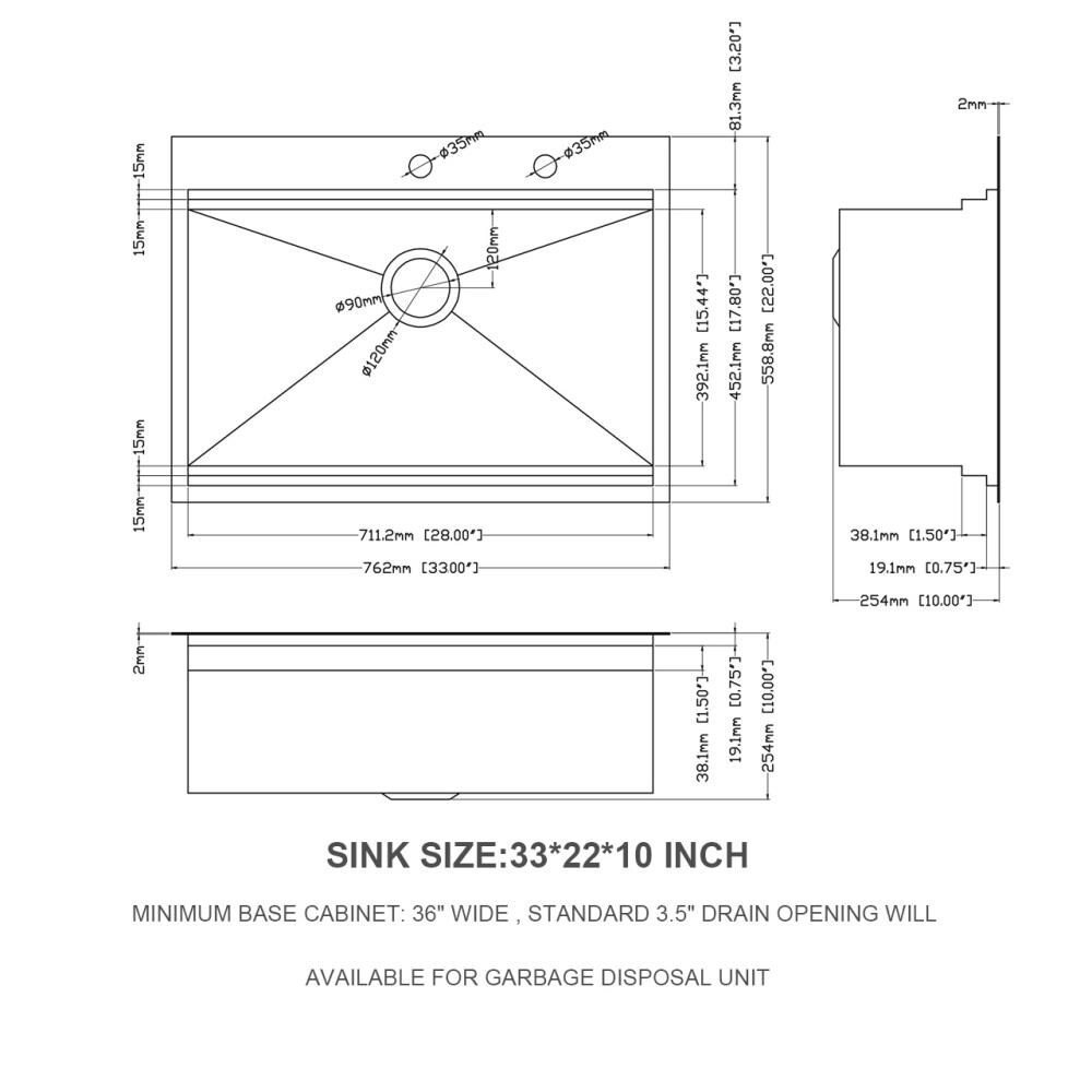 Lordear Drop In workstation kitchen sink Drop-In 33-in x 22-in ...