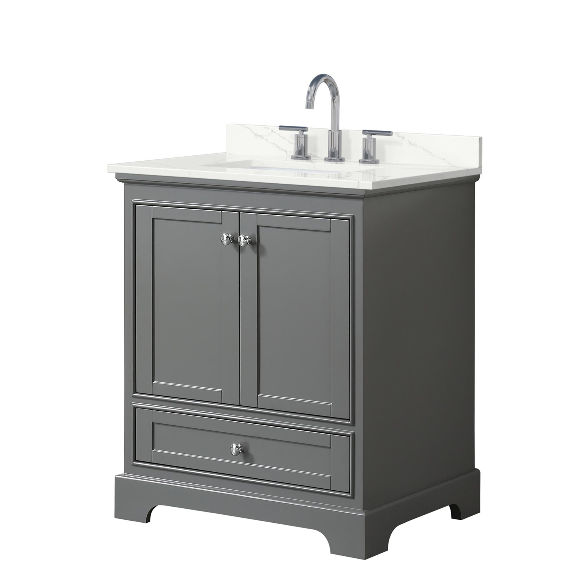 Wyndham Collection WCS202030SKGGTUS3MXX Deborah 30-in Dark Gray Undermount Single Sink Bathroom Vanity with Giotto Quartz Top