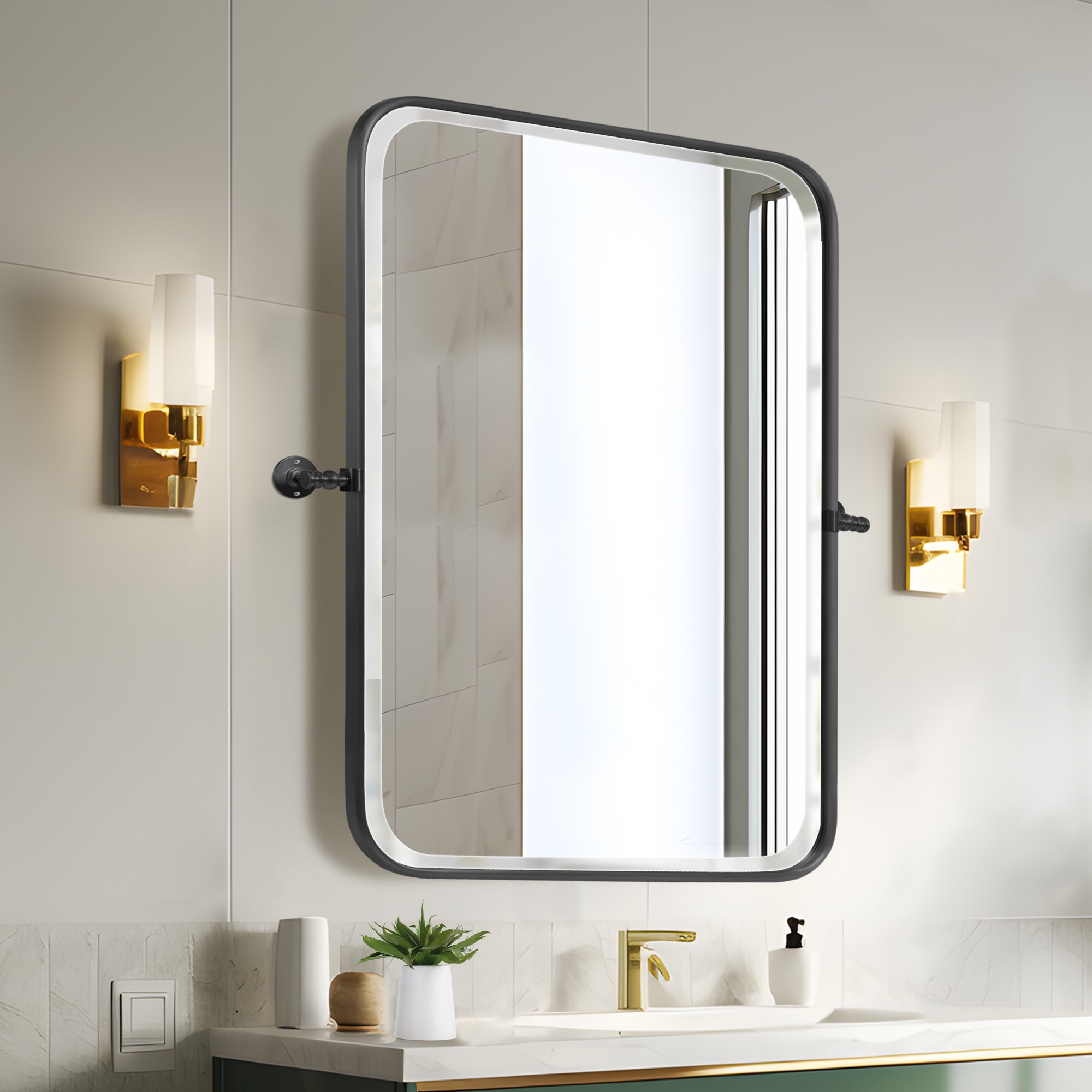Dovelina LS-23091913 23-Inches x 32-Inches Framed Rectangle Bathroom Vanity Mirror ( Black )