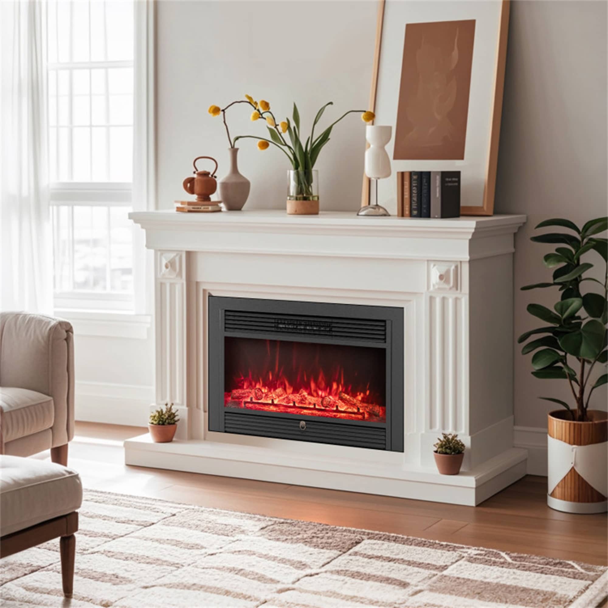 BABOOM 33-in W Black Wall mount Fan-forced Flat Wall Electric Fireplace with Remote Control Included