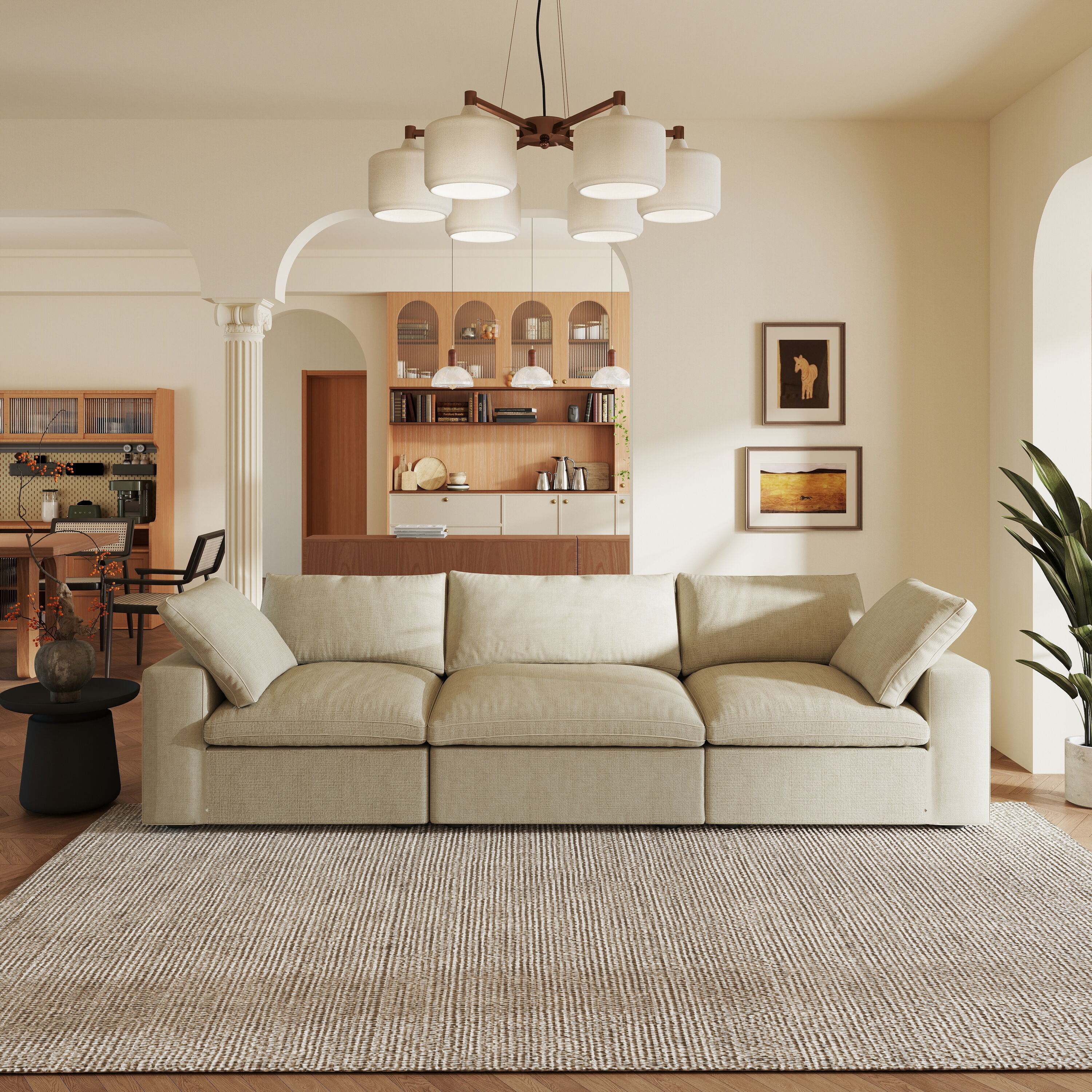 BuotiqHom DH-S3-121KH 118-in Modern Khaki (3 Seats) Linen 3 -seater Sectional