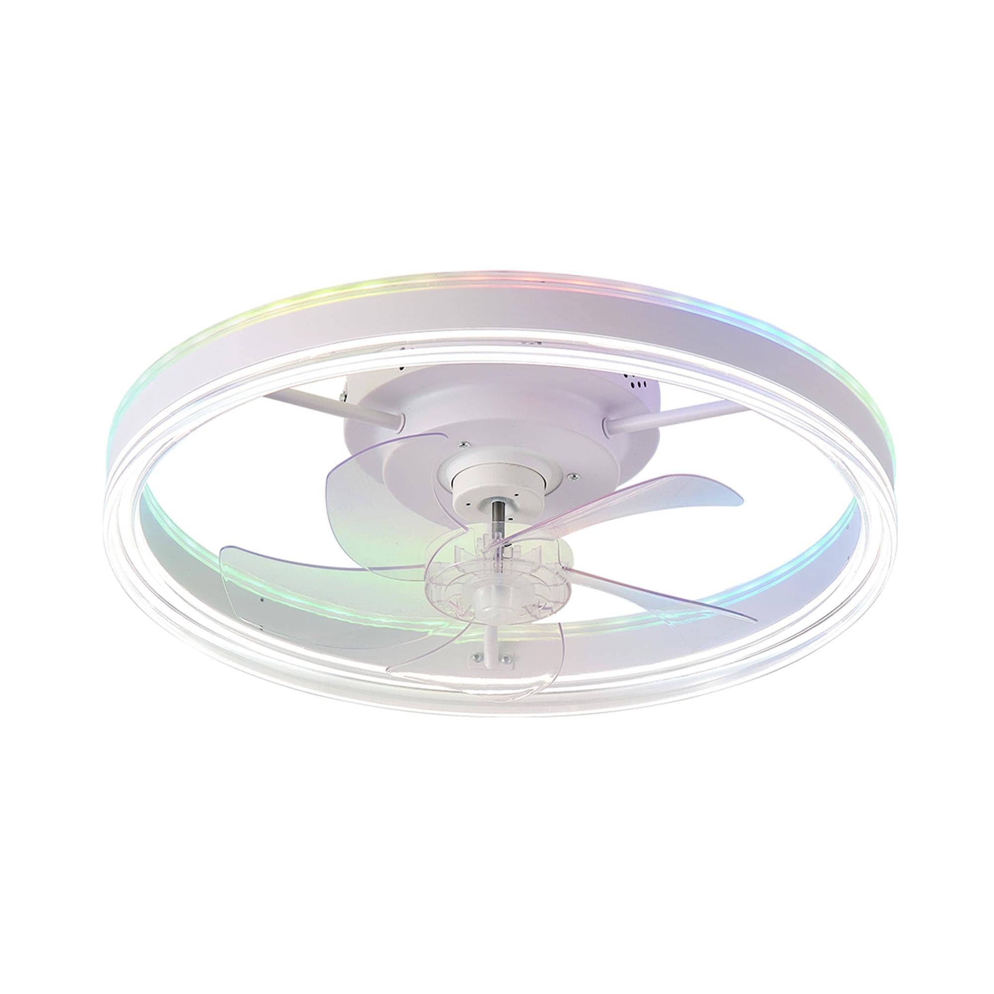 Bayfeve BFSHL-35208-CF 20-in Color-Changing Integrated LED Flush Mount White with Transparent Blades Fandelier Ceiling Fan With Light - Remote Included ( 5 -Blade )