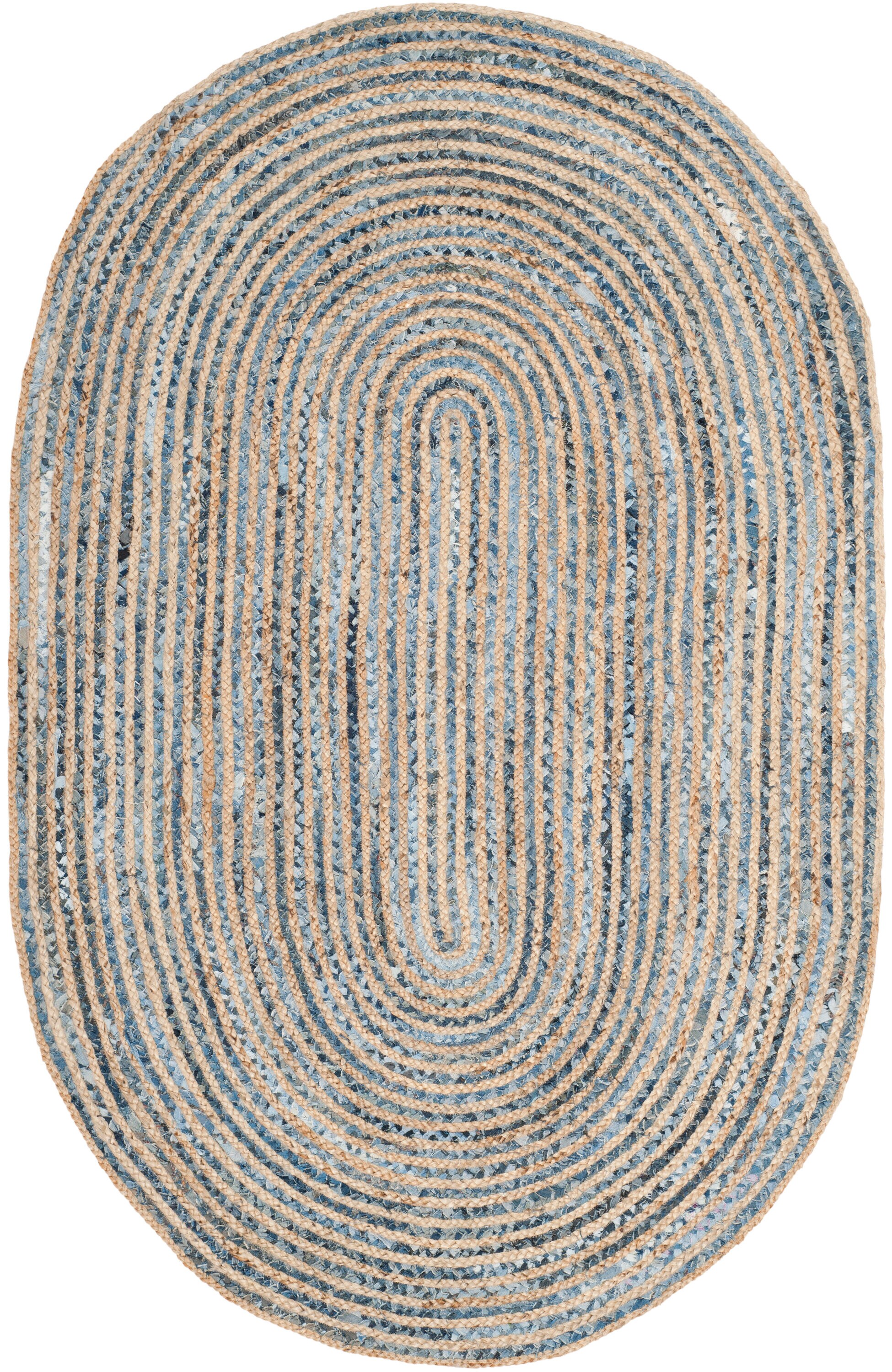 Safavieh Cape Cod Falmouth 5 X 8 Jute Natural/Blue Oval Indoor Stripe  Coastal Area Rug in the Rugs department at