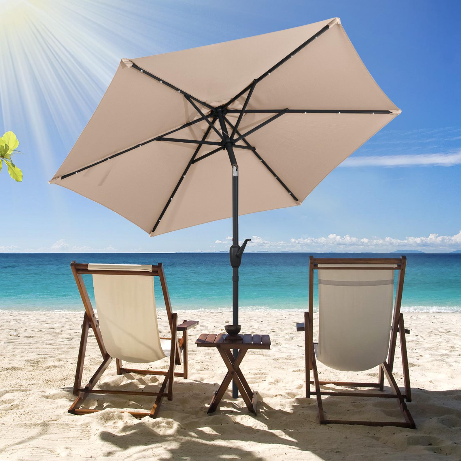 BABOOM - 7.5 Feet Solar Powered Patio Umbrella with 18 LED Lights and Crank Handle