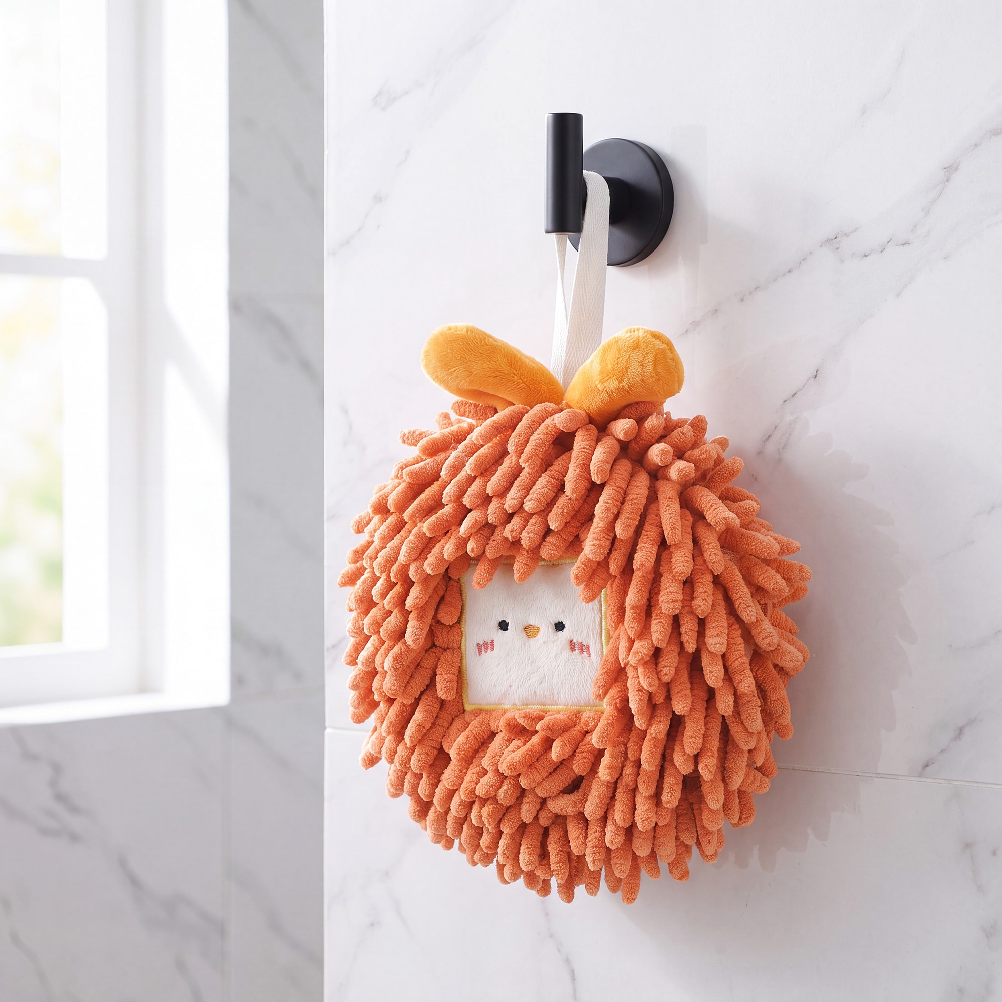 Unique Bargains - 1pc Chenille Fuzzy Ball Hand Towels Cute Decorative Hanging Hand Towel Absorben...