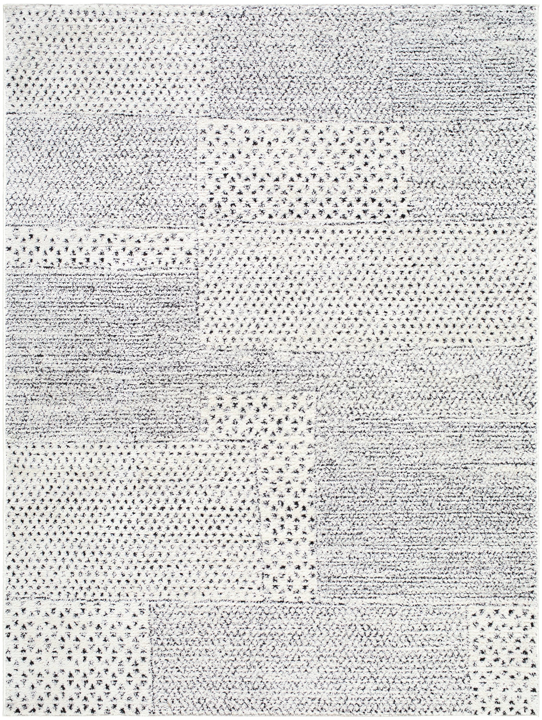 Livabliss 8' x 10' Ivory and Black Synthetic Patchwork Area Rug