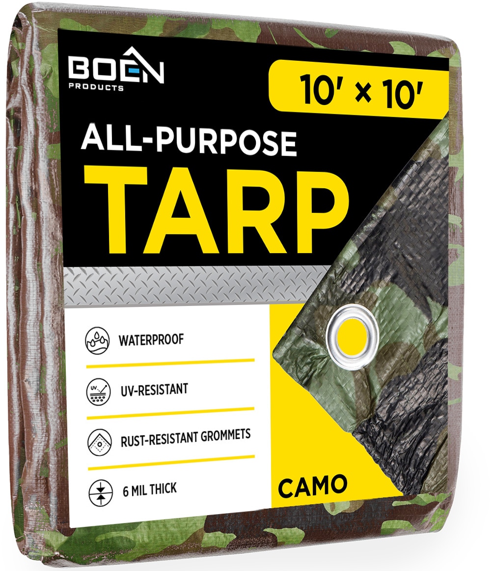 BOEN CAMO-1010 10-ft x 10-ft Green Water resistant Commercial Polyethylene 6-mil Tarp