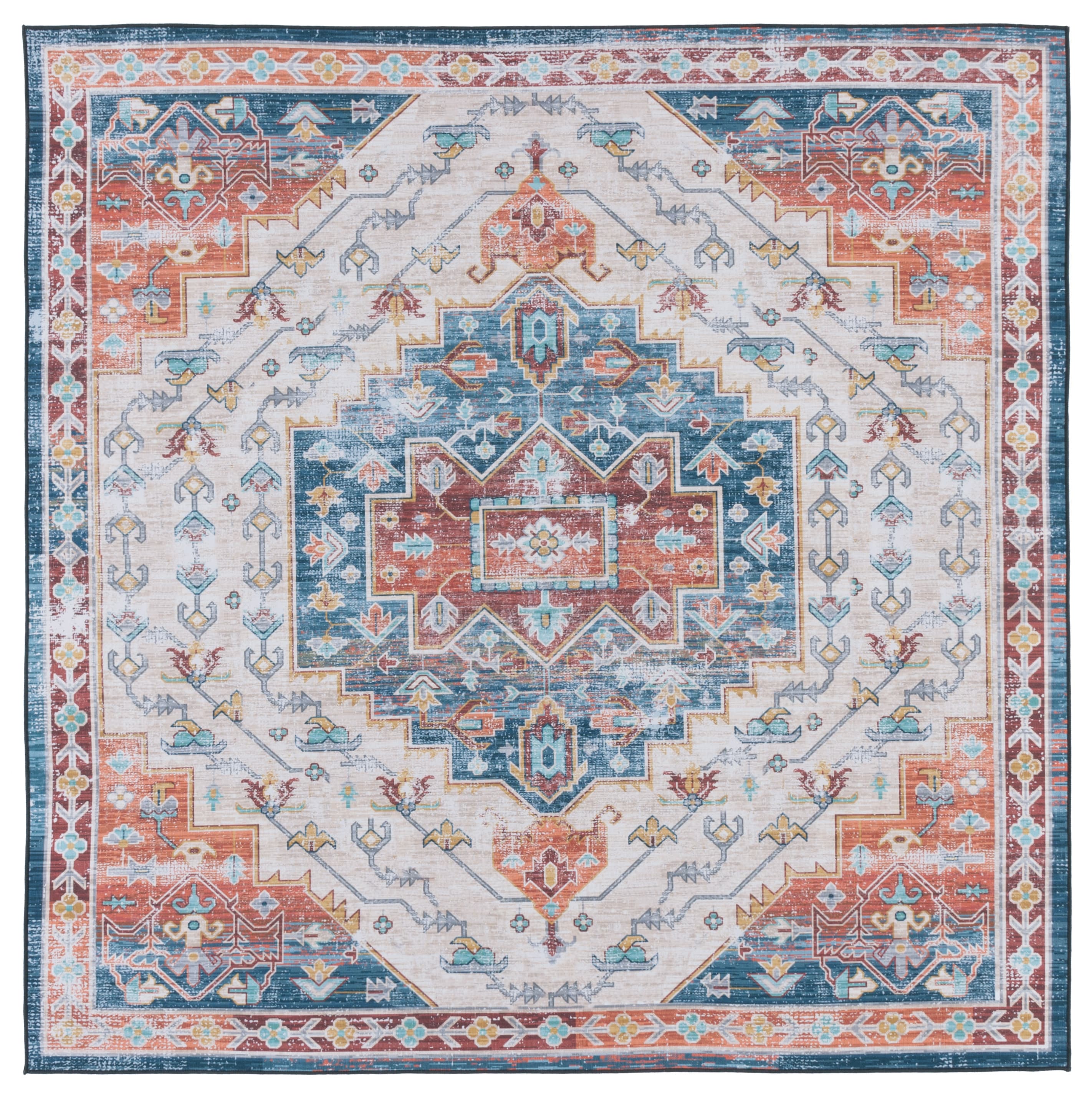 Tucson Blue 6' Square Synthetic Easy-Care Area Rug