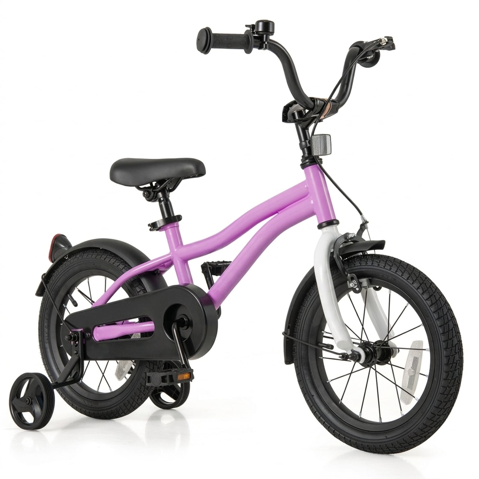 SUGIFT 14-in Purple Kids Bike with Adjustable Saddle Anti-Puncture 5-Layer Tires Reflectors Removable Training Wheels Ages 3 to 8