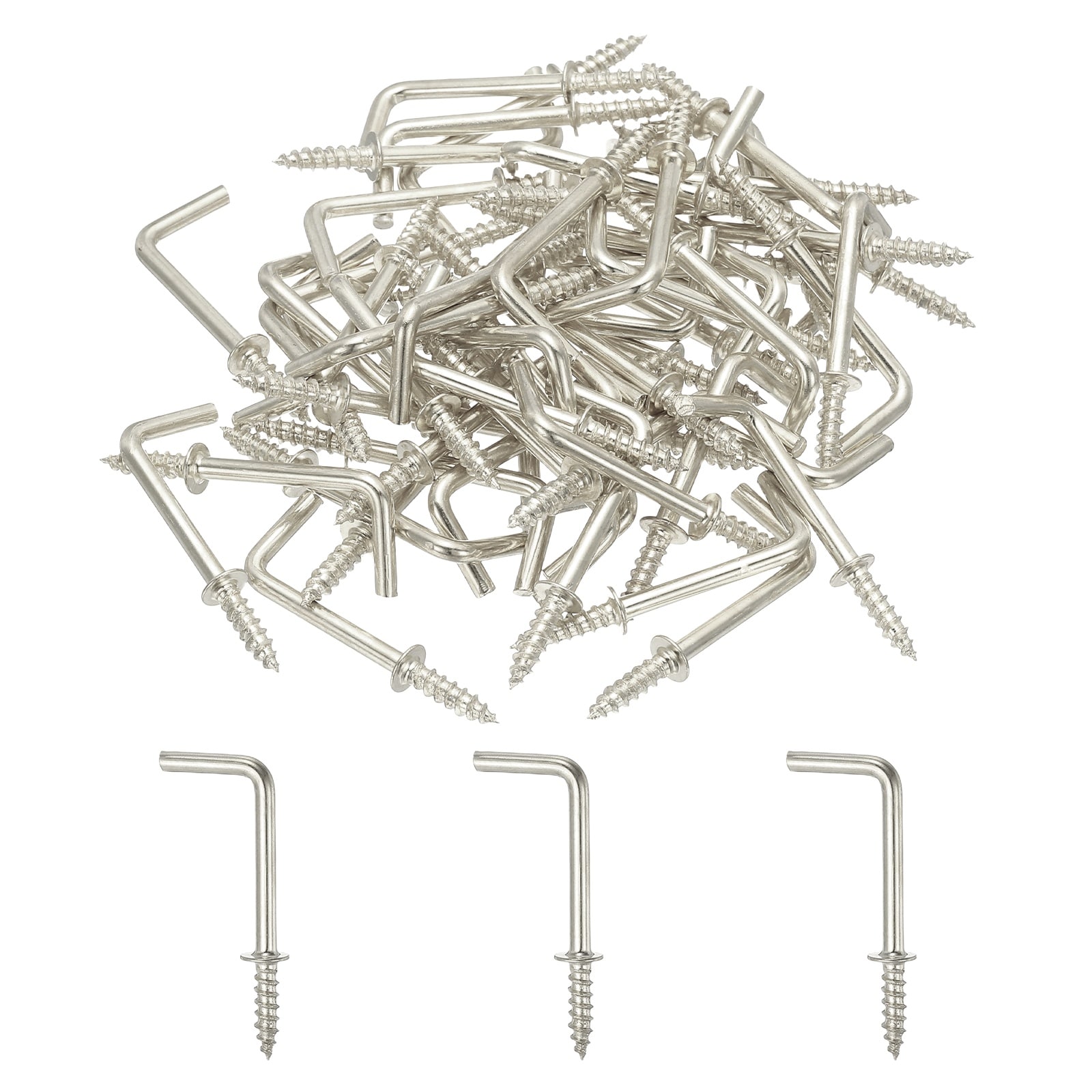Unique Bargains - L-Shape Screw Hooks Brass Plated Steel 7 Shape Right Angle Medal Hooks 1 Inch F...