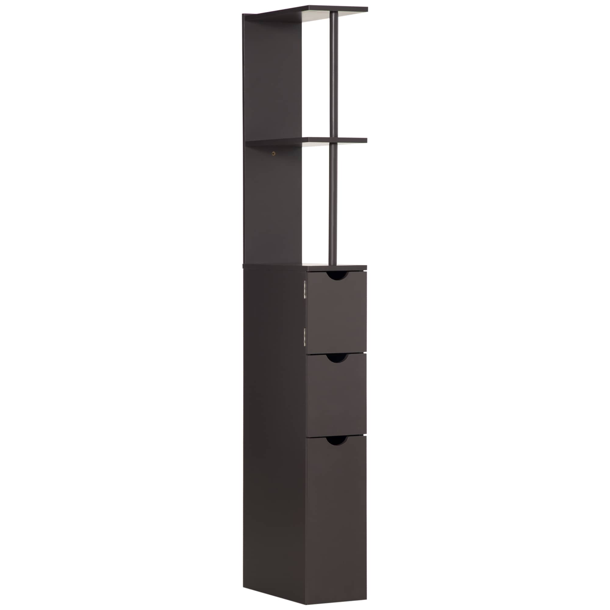 Tinyhomie 54Inch Tall Bathroom Storage Cabinet Freestanding Linen Tower with 2 Tier Shelf and Drawers Narrow Side Floor Organizer Brown