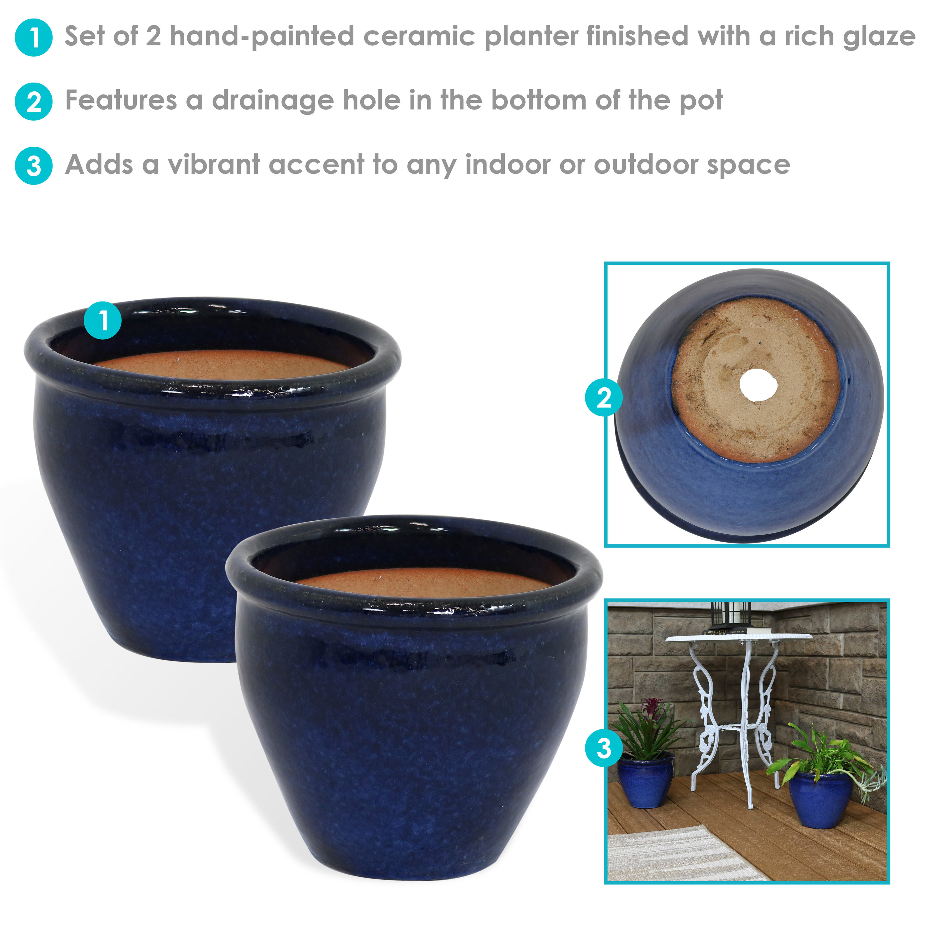 Sunnydaze Decor 2-Pack 9.5-in W x 8-in H Blue Ceramic Traditional ...
