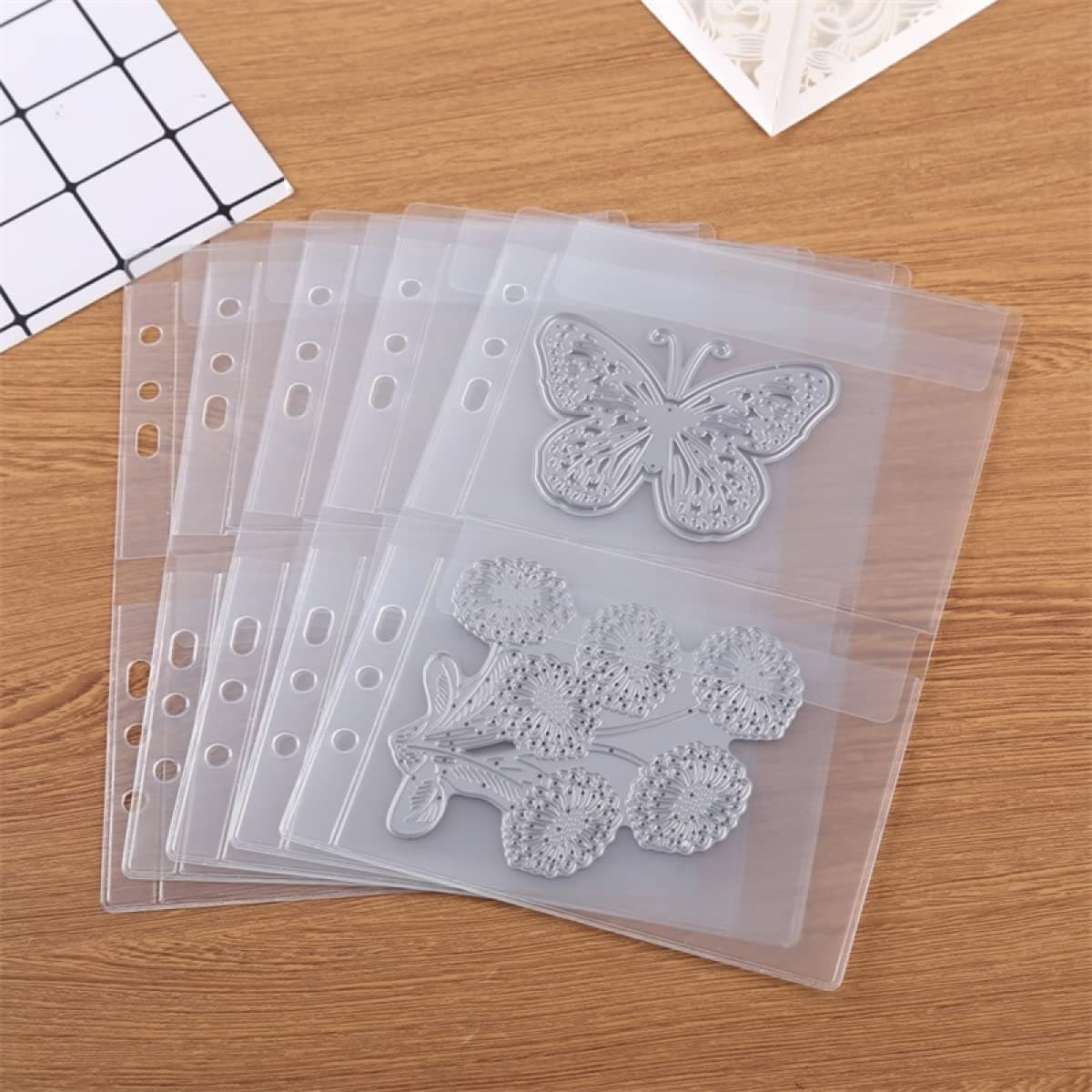 Adrinfly  10 Pack A5 Size Plastic Binder Pockets 6 Holes Waterproof PVC Folders Loose Leaf Bag for Budgeting Planner Insert Photo Document Stamp