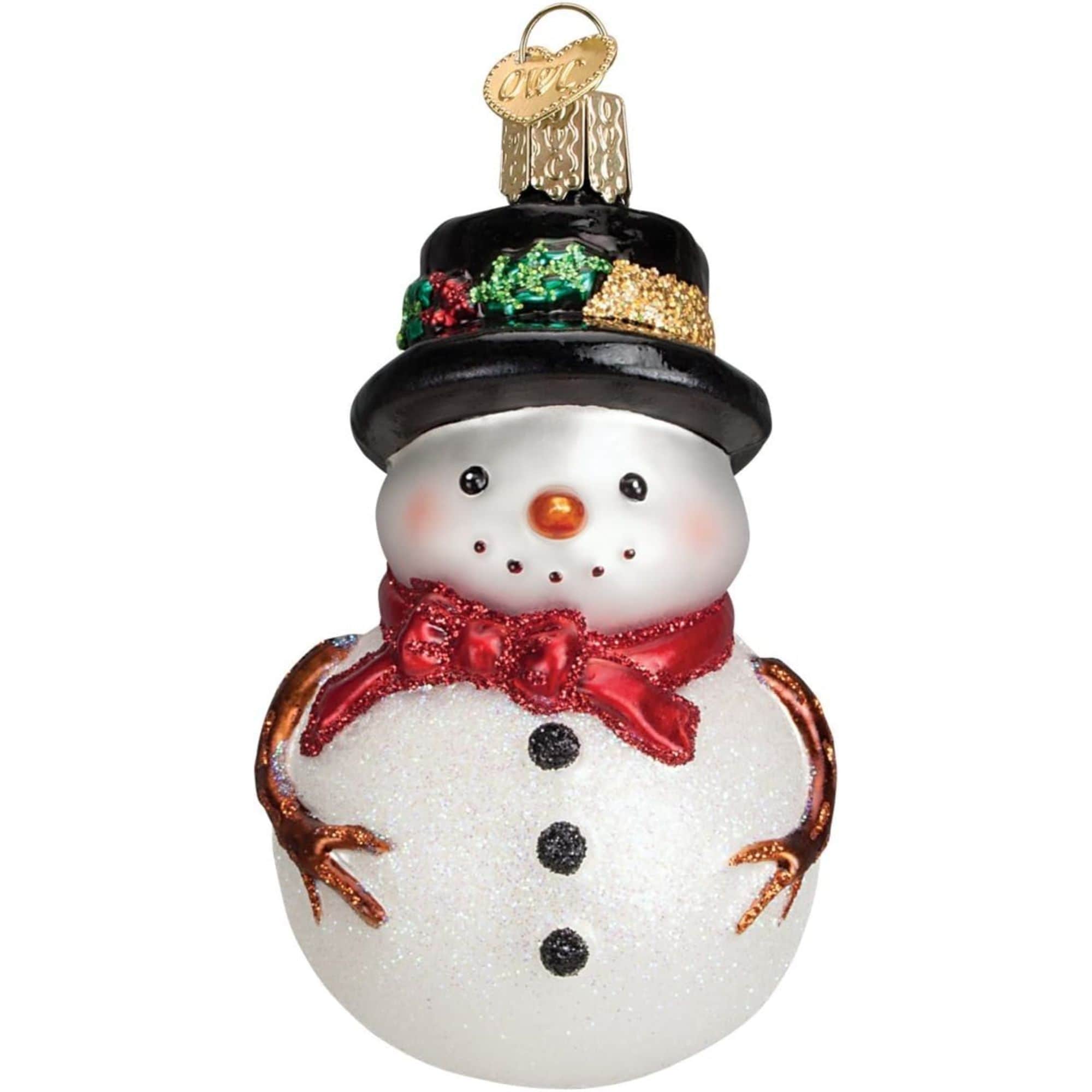 Old World Christmas 729343242129 Blown Glass Ornament for Christmas Tree - Red Bow Holly Hat Snowman