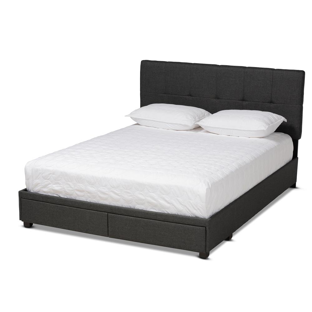 Baxton Studio Netti Dark Grey Black Queen Upholstered Platform Bed