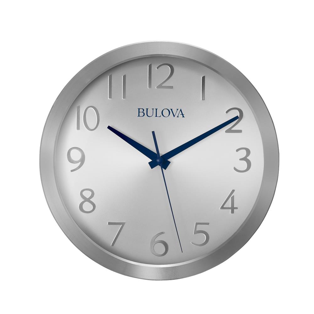 Winston 9.84 in. Silver Metal Round Indoor Wall Clock with Embossed Arabic Numerals - Compact Size for Small Spaces | - Bulova C4844