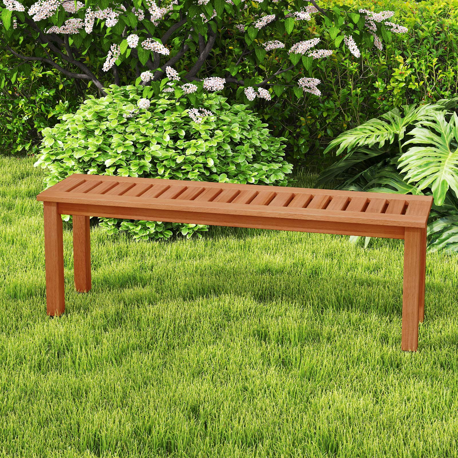 Slickblue 47 x 16 Teak Solid Wood Backless Patio Bench for Garden or ...