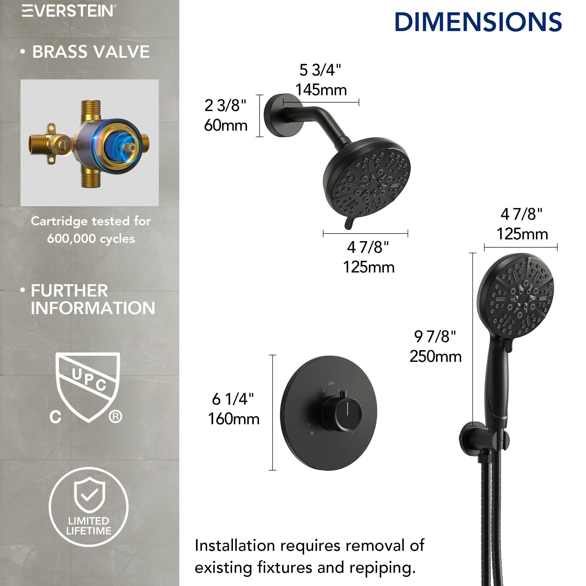 EVERSTEIN SFS-1103-BK Showerhead-Bar-Panels - View #11