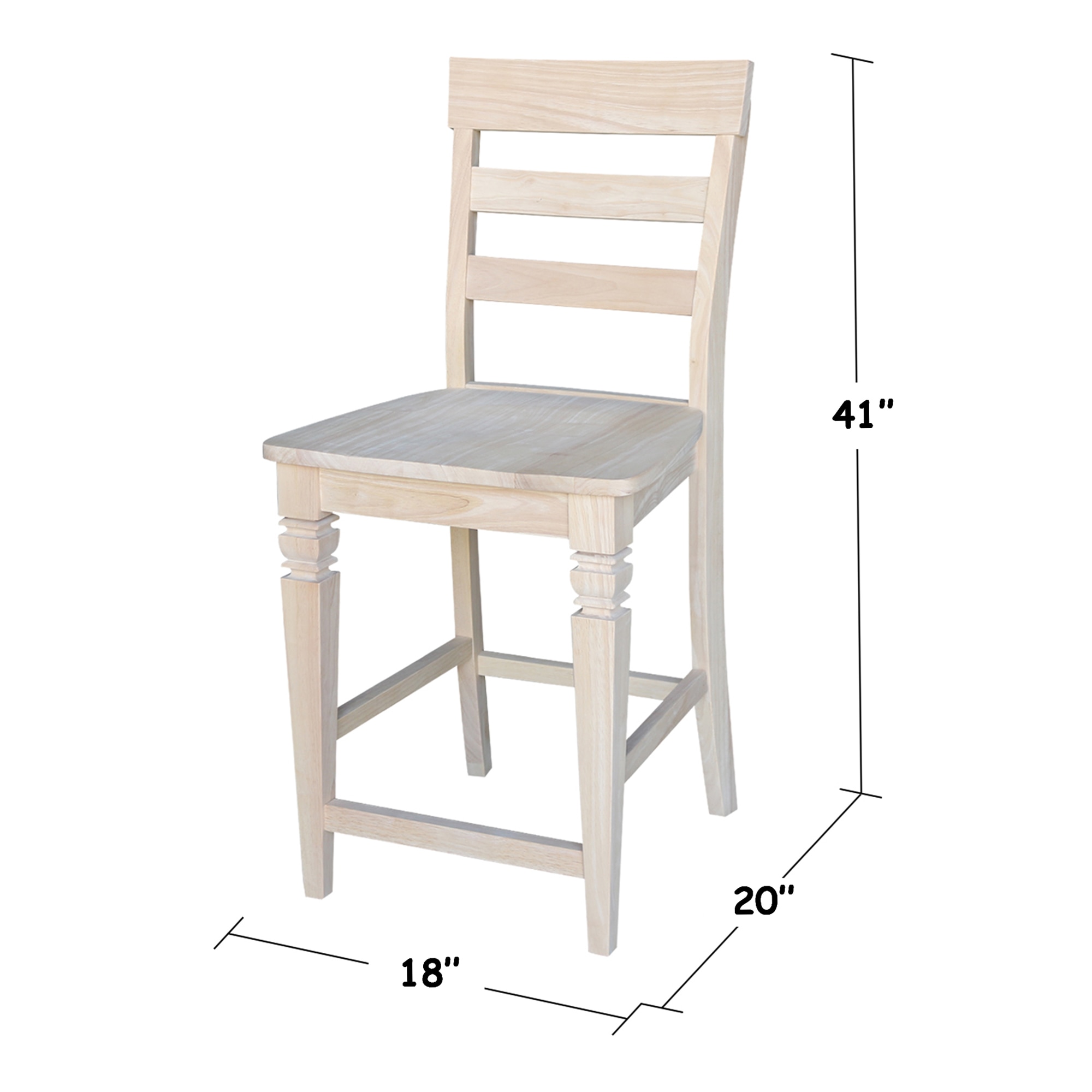 24" Unfinished Solid Wood Ladder-Back Counter Stool
