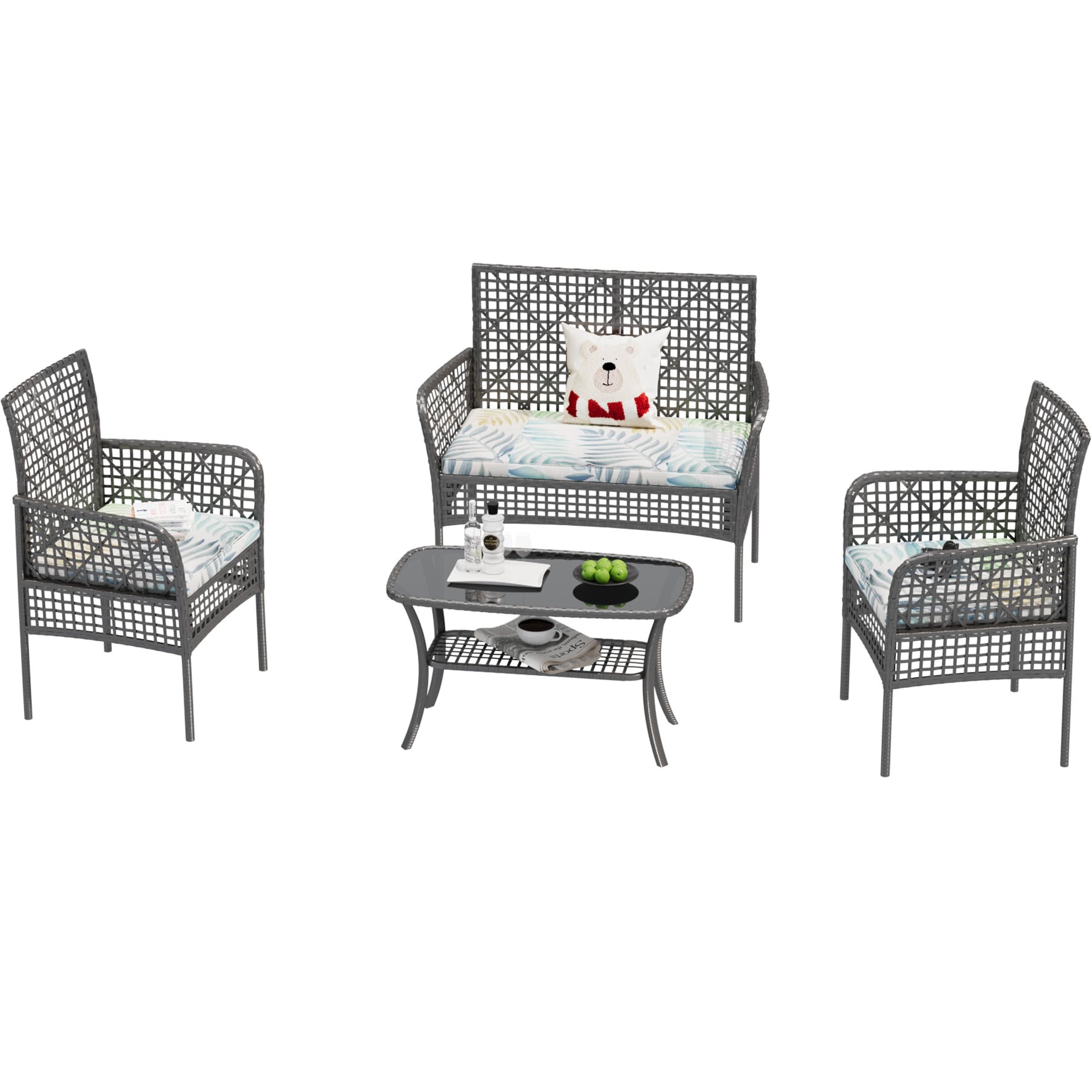 CESICIA SZ-LS-F73 Patio Chairs Set of 2 Wicker Green Scheme Wicker Frame Stationary Conversation Chair with Green Woven Seat