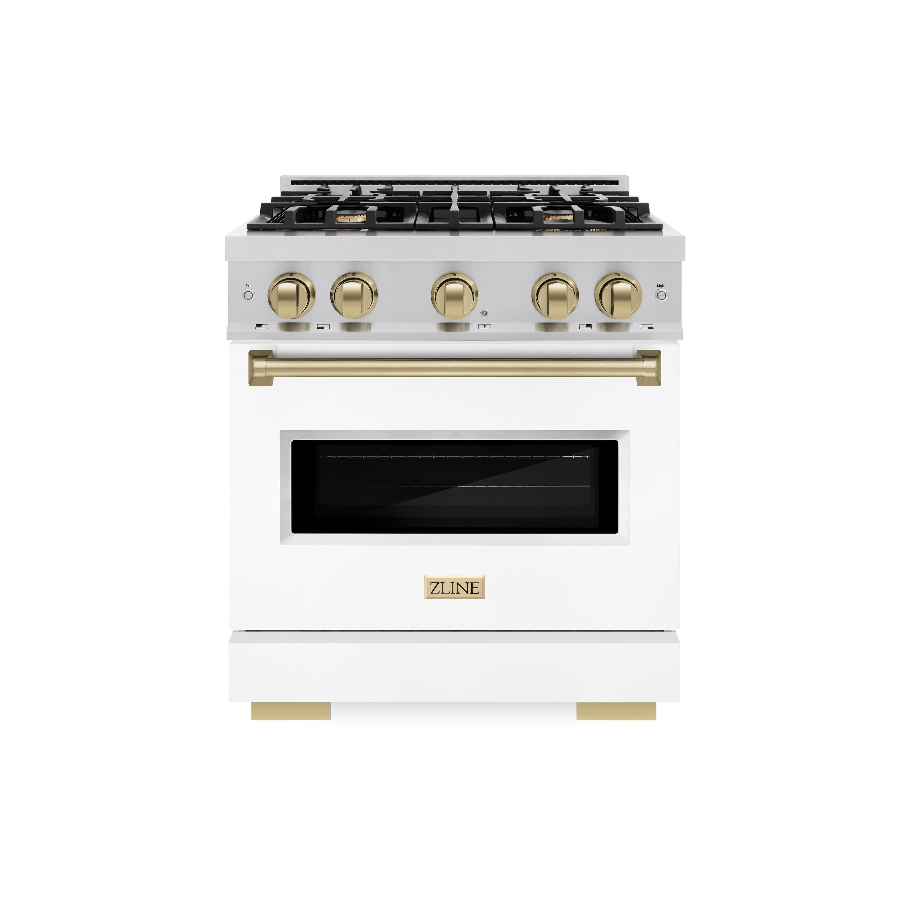 ZLINE KITCHEN & BATH CDRZ-WM-30-CB Classic 30-in Standard 4 burners Convection Oven Freestanding Dual Fuel Range ( Stainless Steel, White Matte Door, Champagne Bronze Accents )