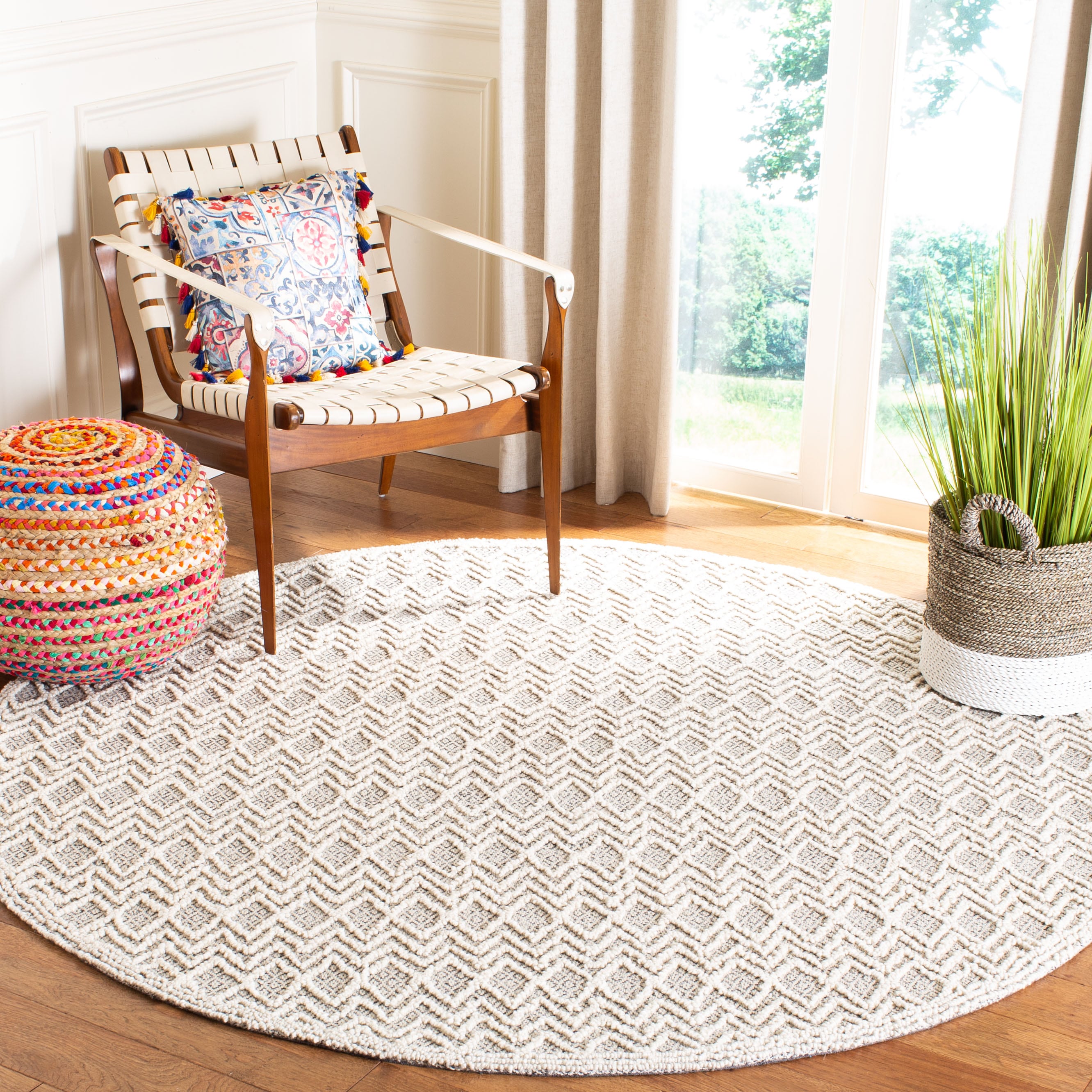  Trace 211 Gray/Black Contemporary 6ft x 6ft Round Rug