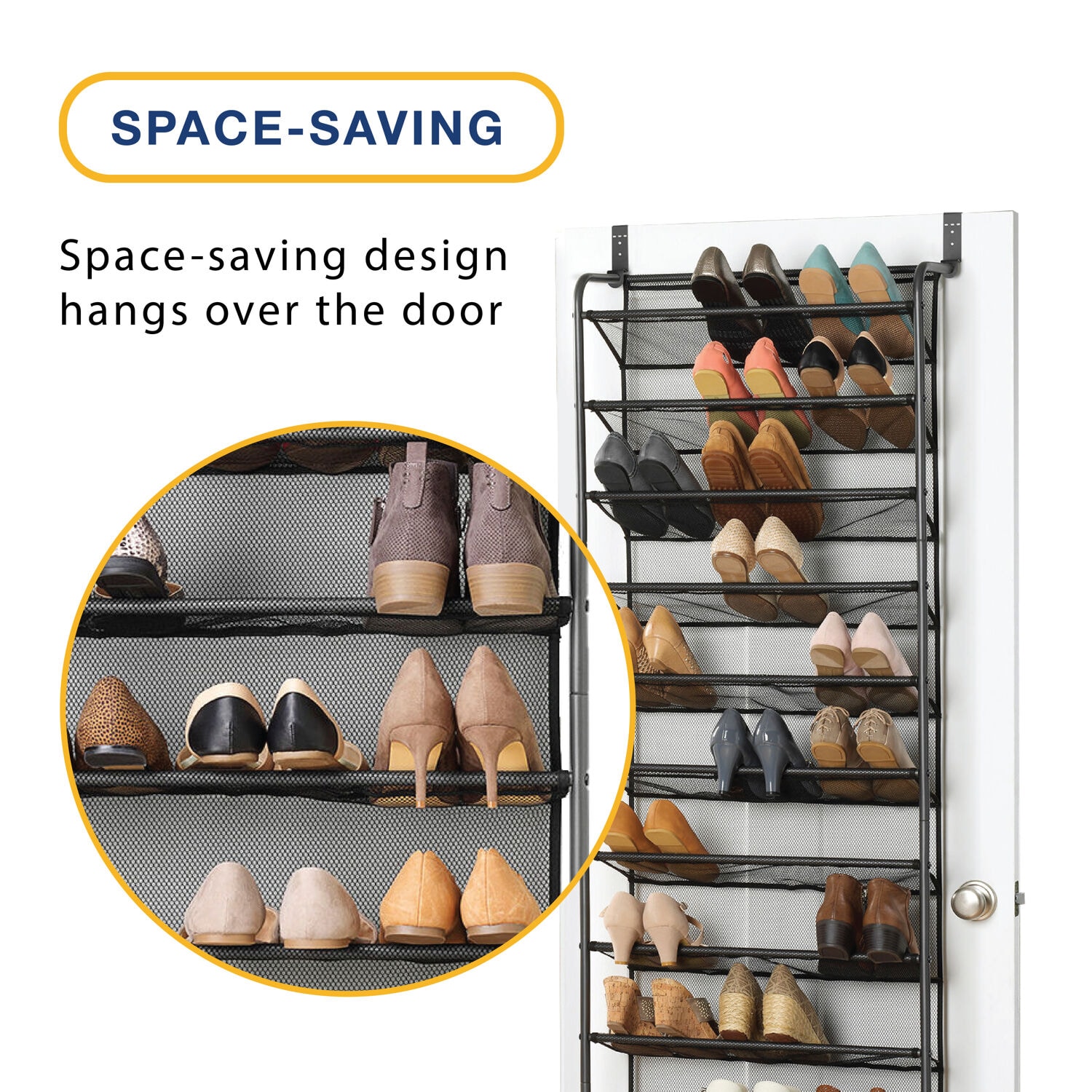 Gunmetal Gray Over-the-Door 36-Pair Shoe Rack with Mesh