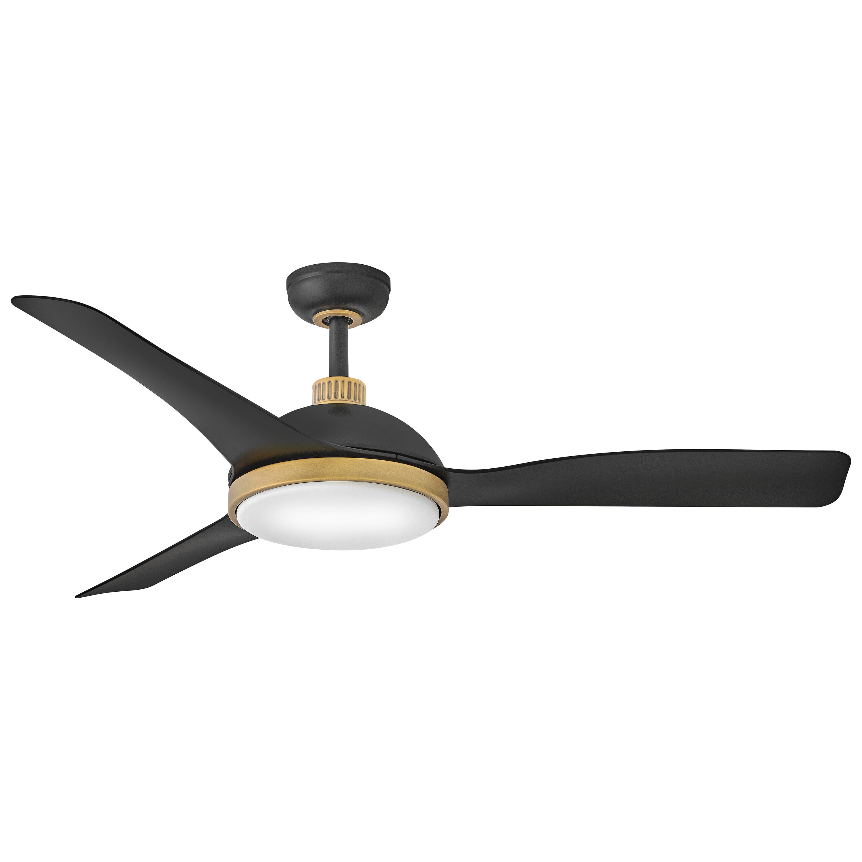 Hinkley 906556FMB-LDD Alba 56-in Integrated LED Outdoor Smart Matte Black w/ Heritage Brass with Matte Blades Ceiling Fan With Light and Remote ( 3 -Blade )