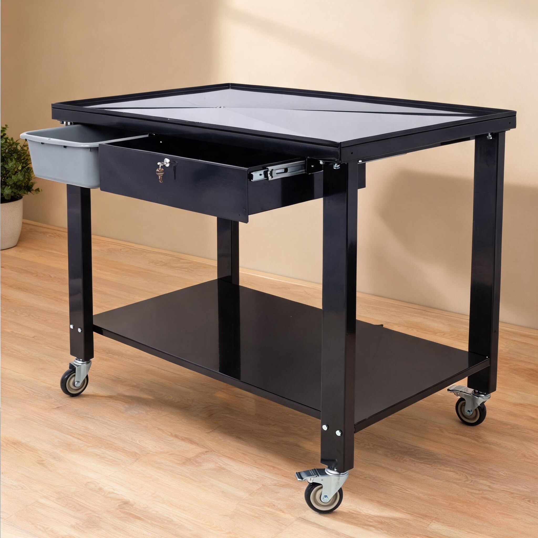 SunJet Storage Tool Carts in Black 48 x 31.5 x 41.4 in with Drawers Black-Toned Steel Construction
