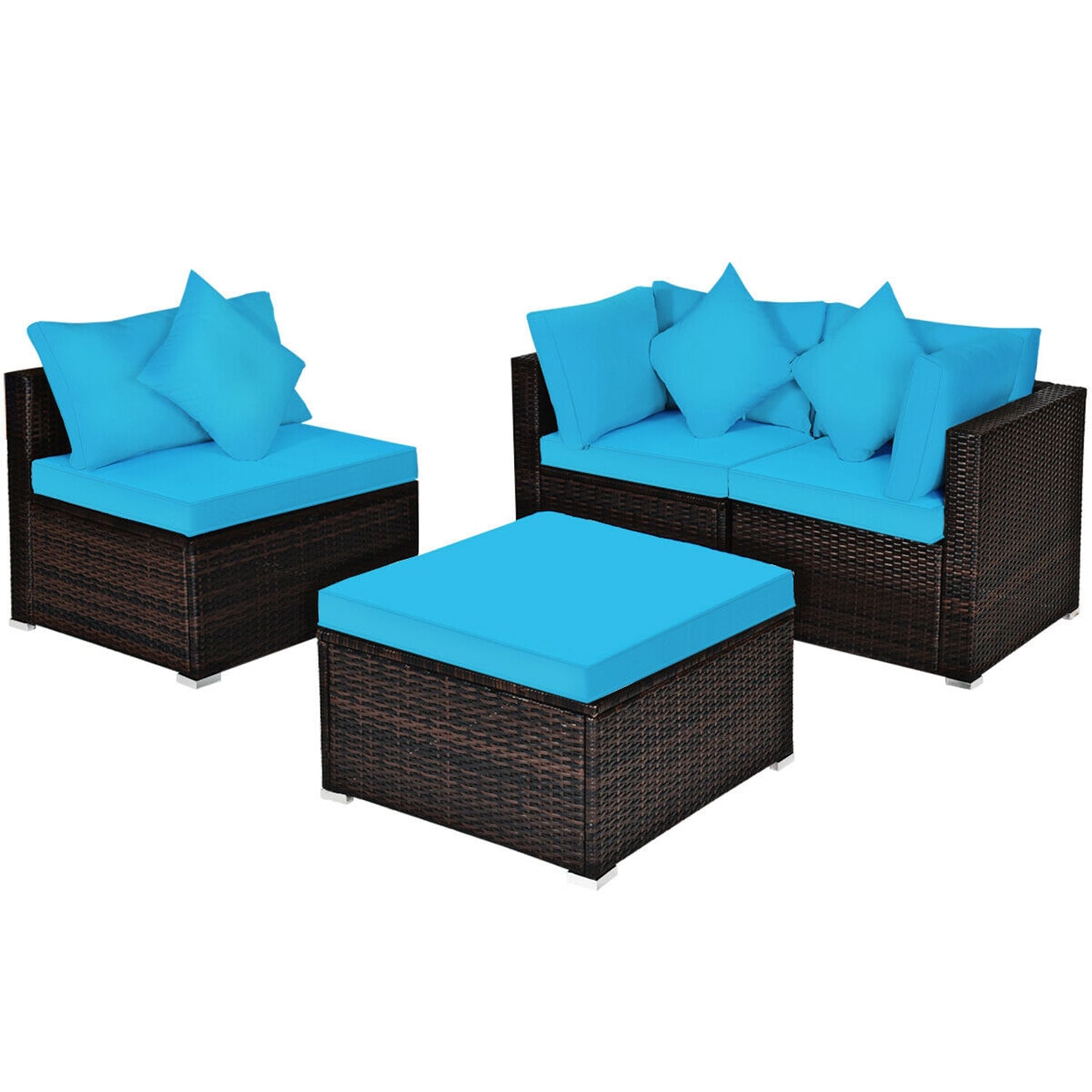Forclover CTR-121906 Patio Conversation Sets 4 -Piece Rattan Patio Conversation Set with Light Blue Cushions