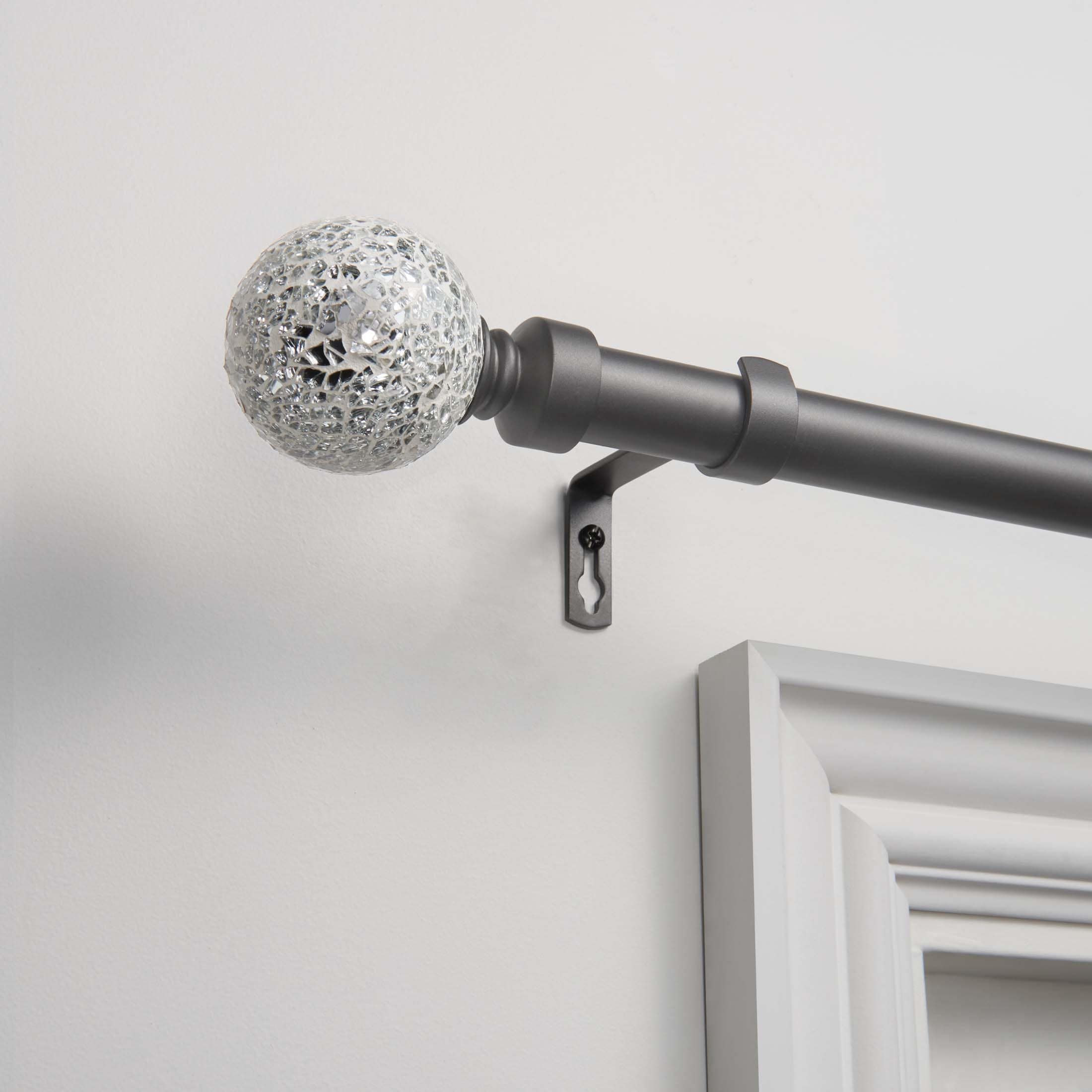 Exclusive Home ER1002-02 3672 White Mosaic 36-in to 72-in Gunmetal Iron Single Curtain Rod with Finials
