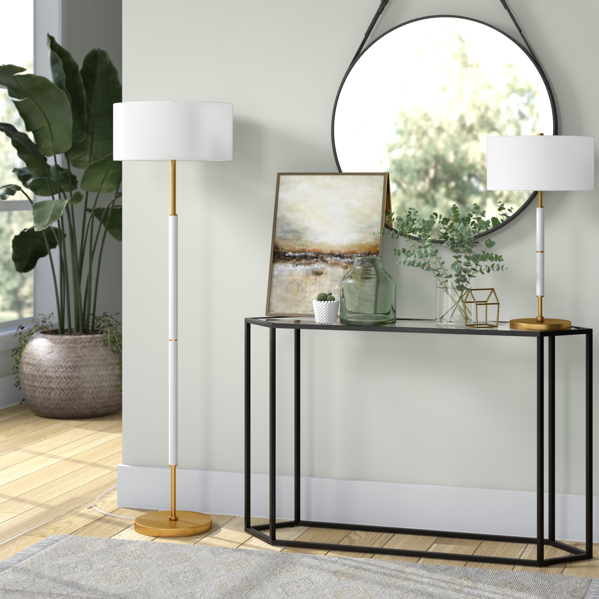 Simone Matte White & Brass Contemporary 2-Bulb Floor Lamp