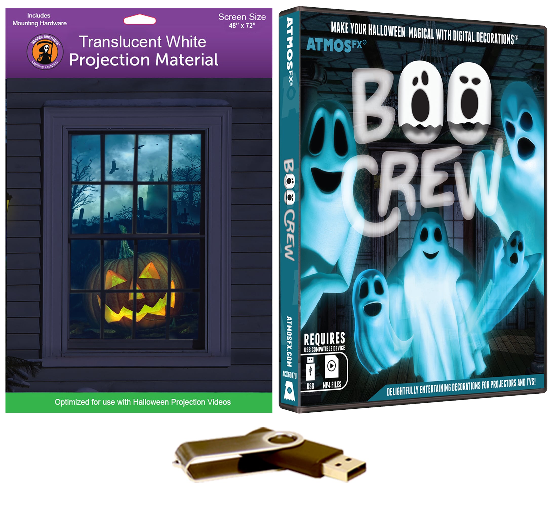 HoliScapes ATMOS-USB-BOOC-48X72 60-Inches Hanging Happy halloween Digital decoration