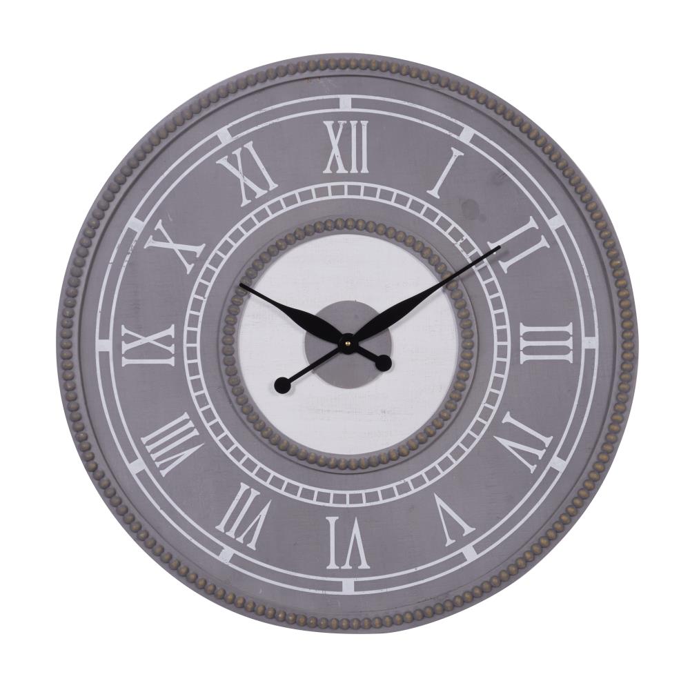 Grayson Lane Extra Large Grey And White Wood Wall Clock With Antique Gold Beaded Rim 30 In X 30 In In The Clocks Department At Lowes Com