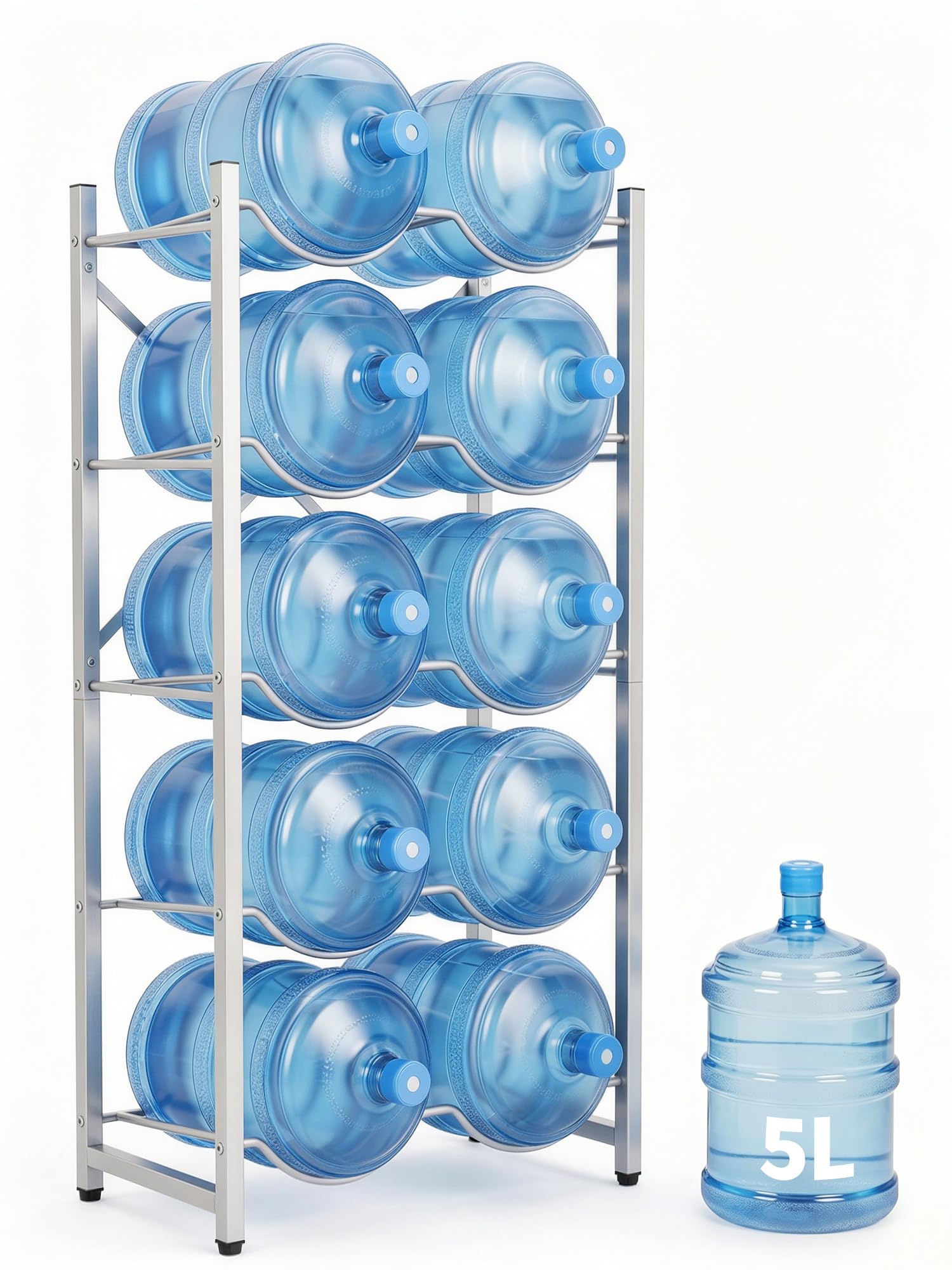 DEXSO 25.5 x 13.5 x 54 in 5 Tier Double Row Water Bottle Rack for 10 ...