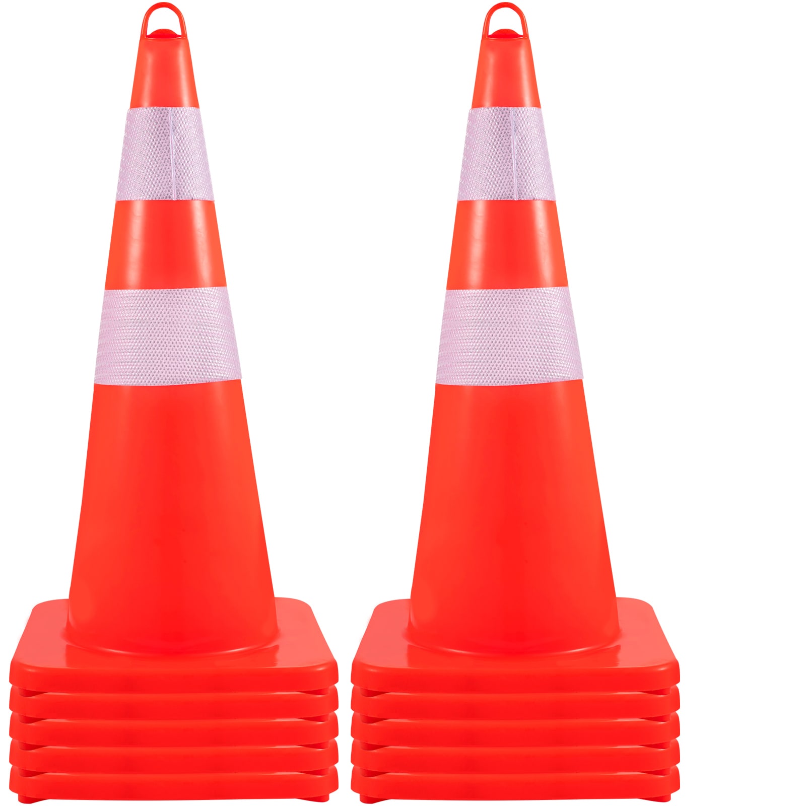 VEVOR Safety Cones 10PCS 28in Traffic Cones PVC Orange Construction Cones 2 Reflective Collars Traffic Cones with Weighted Base and Hand-Held Ring Used for Traffic Control Driveway Road Parking