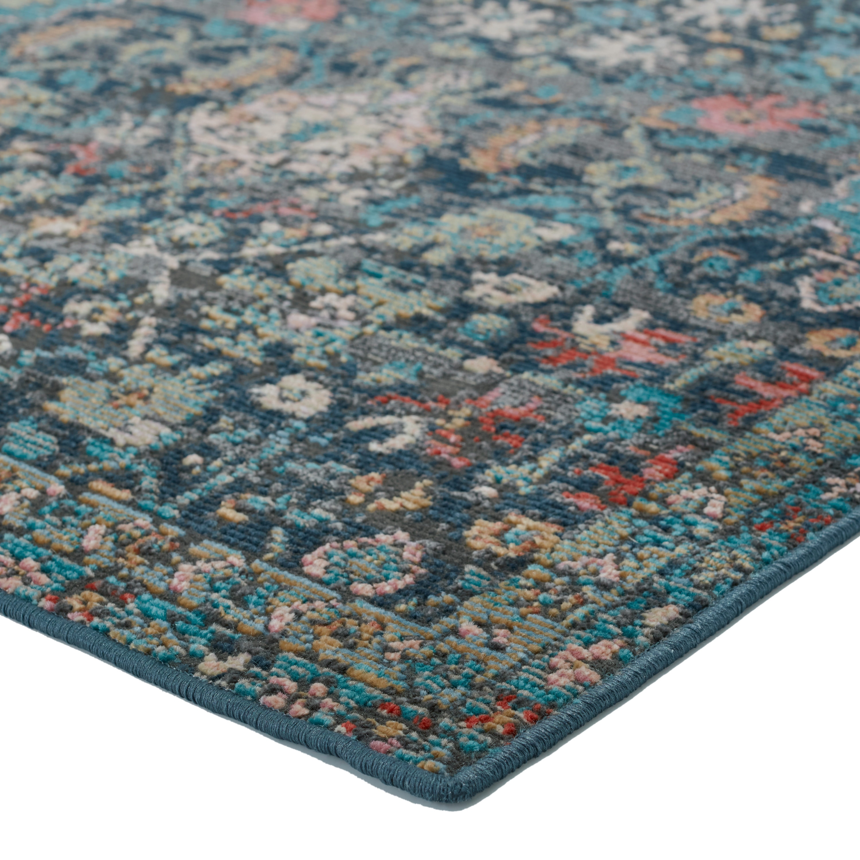 Dark Blue Trellis Rectangular Synthetic 5' x 7' Area Rug