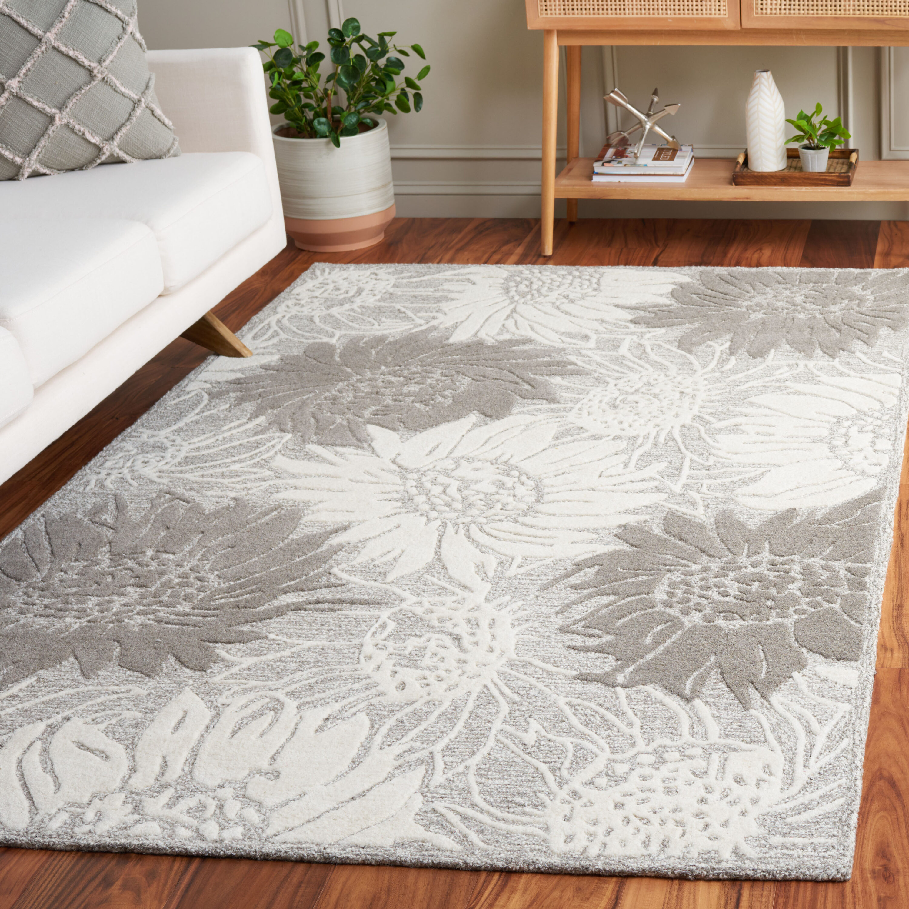  Jardin 327 Gray/Ivory Contemporary 4Ft x 6Ft Small Rectangle Rug