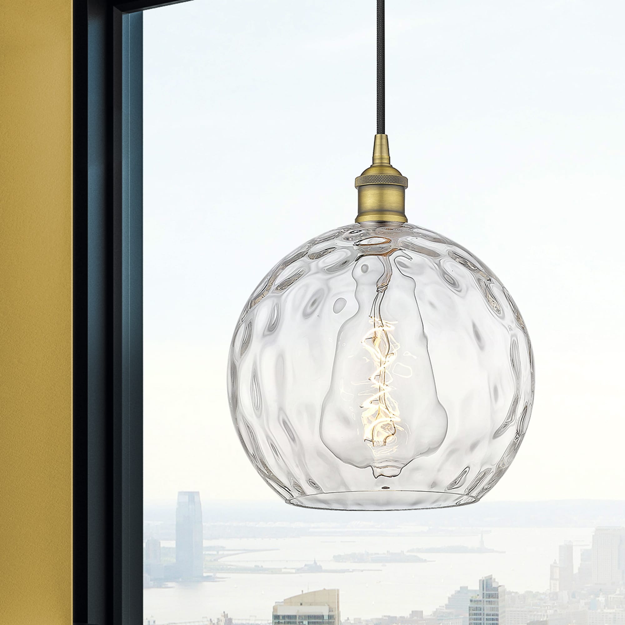 Innovations Lighting Athens Water Glass 1 -Light Brushed Brass, Clear Water Glass Industrial Clear glass Globe Small Outdoor Hanging Pendant Light