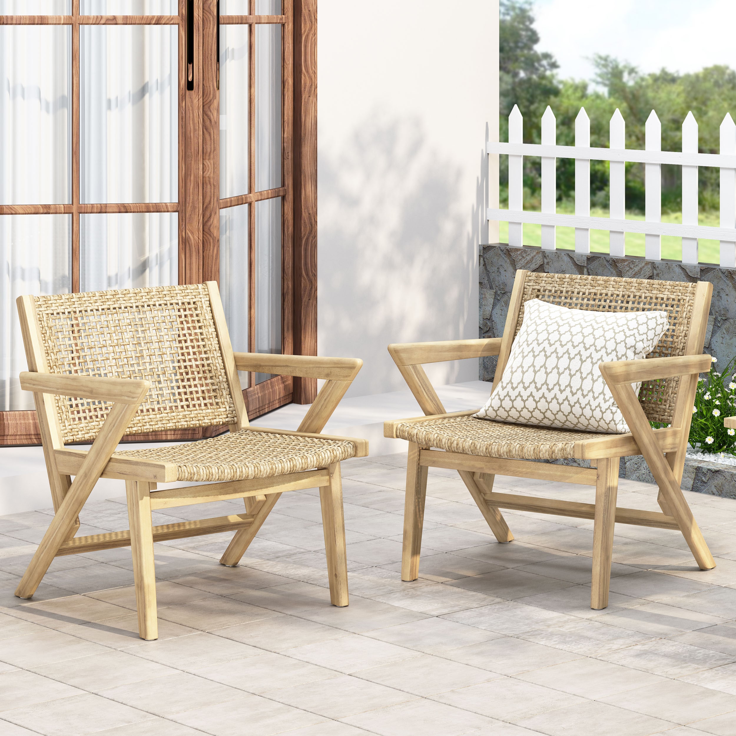 ModernLuxe L-72613.00MLBRN BRAXTON CHAIR(set of 2) Set of 2 Wicker Light Brown Wicker Frame Stationary Conversation Chair with Solid Seat