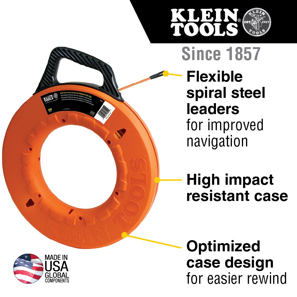 Vanitek 200 Foot Reach Spring-Steel Fish Tape Reel with High Impact Case for Electric or Communication Wire Puller