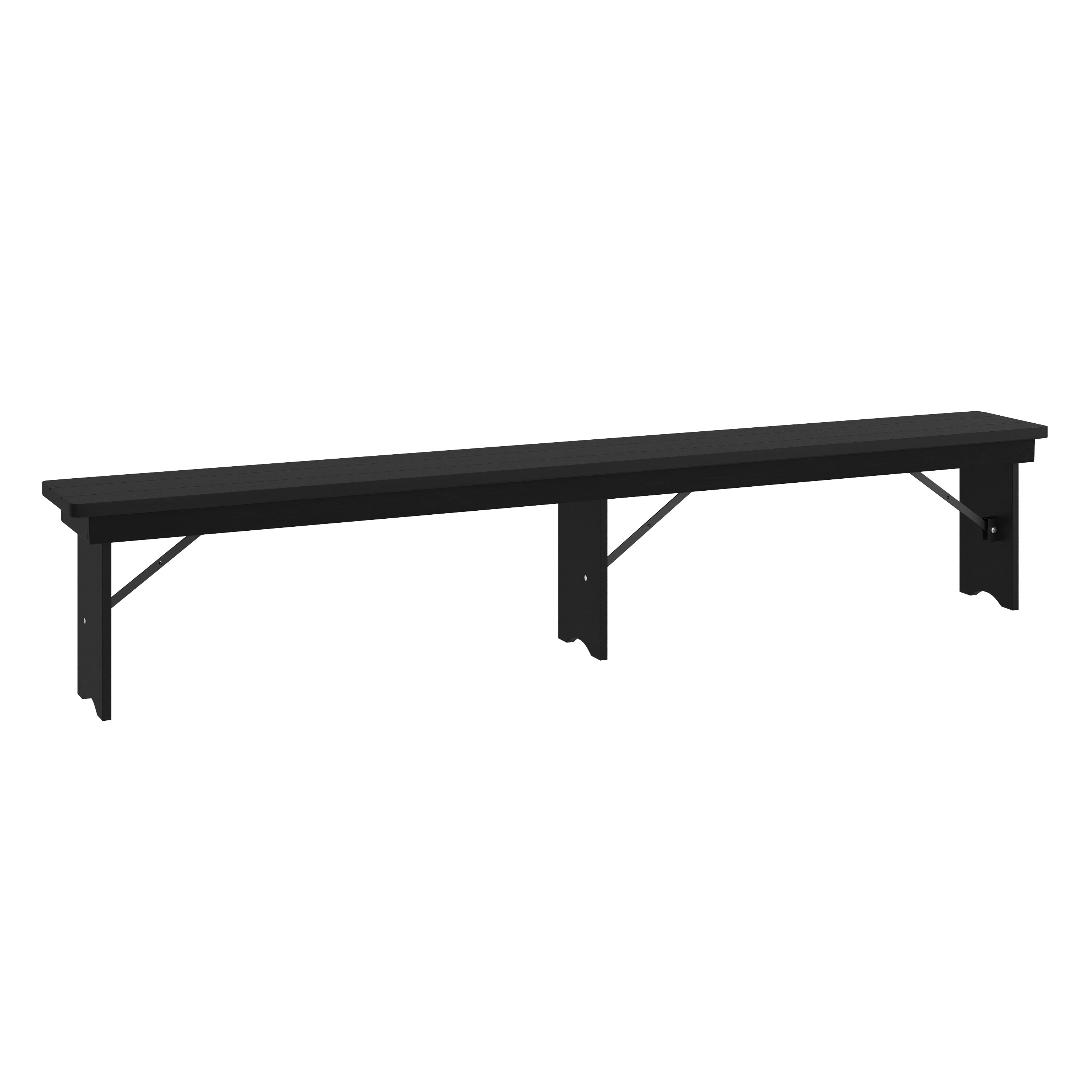 Merrick Lane 196861180439 Tinsley 8-ft x 12-in Black Wash Solid Pine Folding Farmhouse Style Bench; Rustic Pinewood Folding Dining Bench with Locking Legs