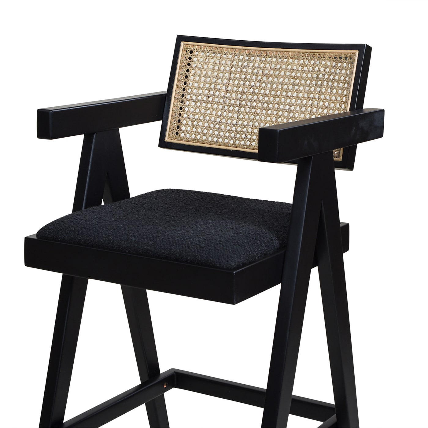 Milan Ebony Black Bouclé & Natural Wood Bar Stool Set of 3