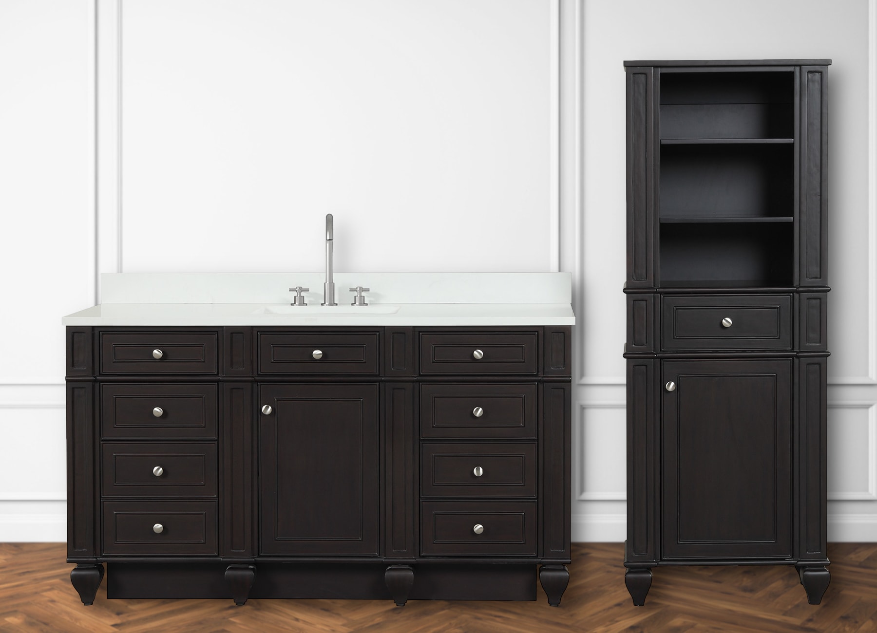 Design Element WN-60S-ES Winston 60-in Espresso Undermount Single Sink Bathroom Vanity with White Quartz Top